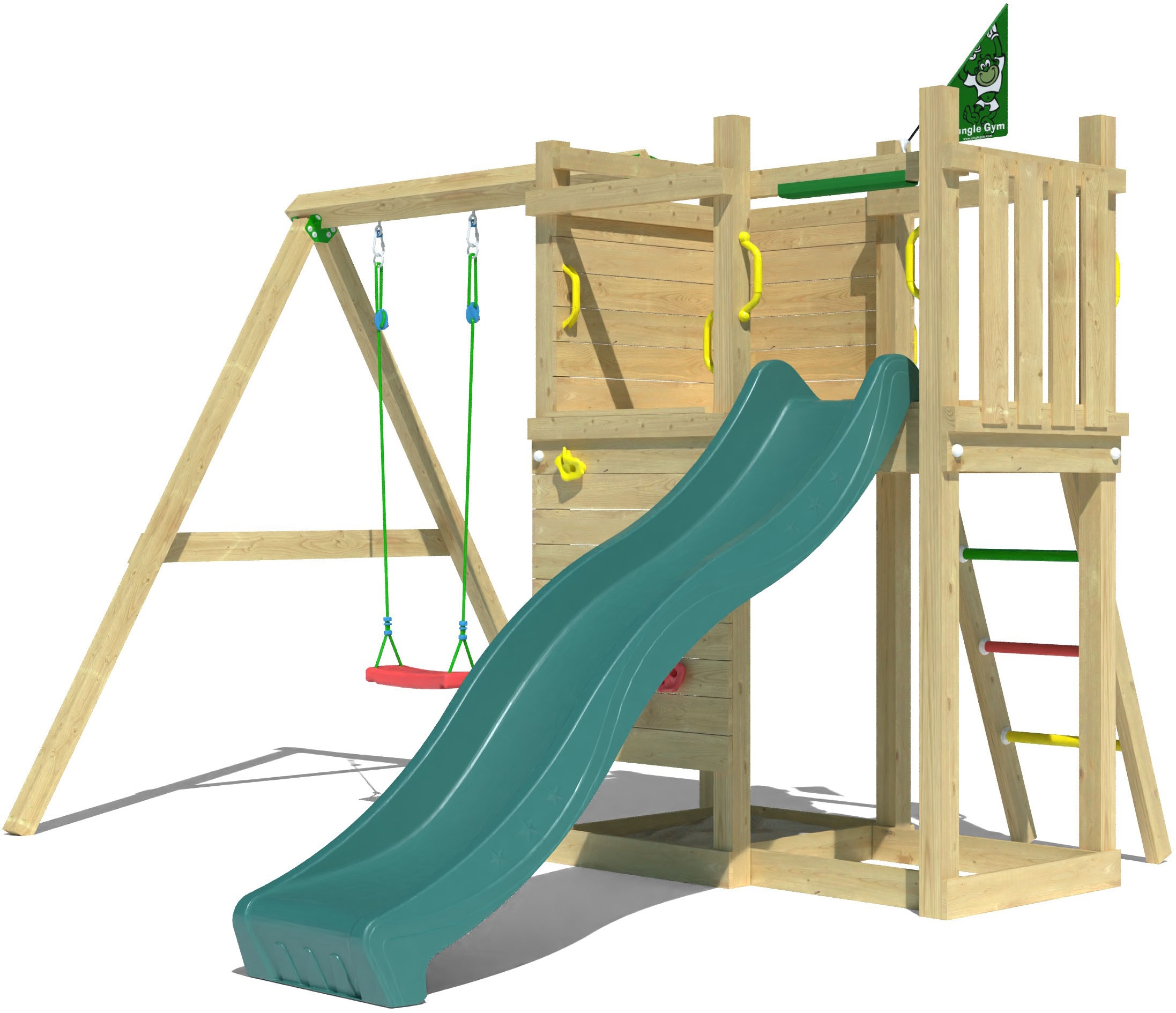 Jungle Gym Spielturm »Deck«, (Set), Spielanlage mit Schaukel und Rutsche mit Wasseranschluss