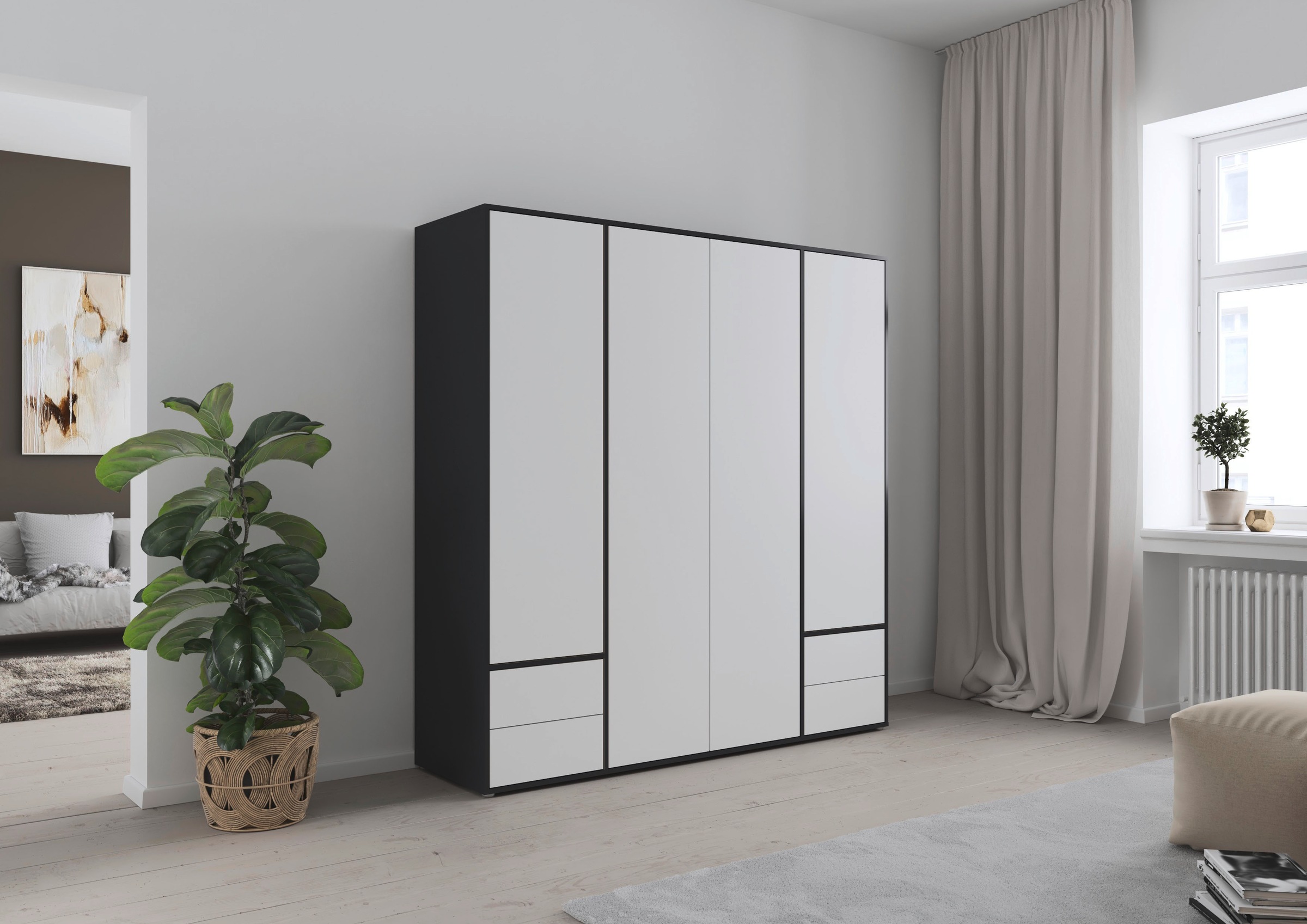 rauch Drehtürenschrank »Kleiderschrank Schrank Garderobe Wäscheschrank NABILA viel Stauraum«, (in 3 verschiedenen Ausstattungen BASIC/CLASSIC/PREMIUM), mit 2 Schubladen und Push-to-Open Funktion TOPSELLER MADE IN GERMANY
