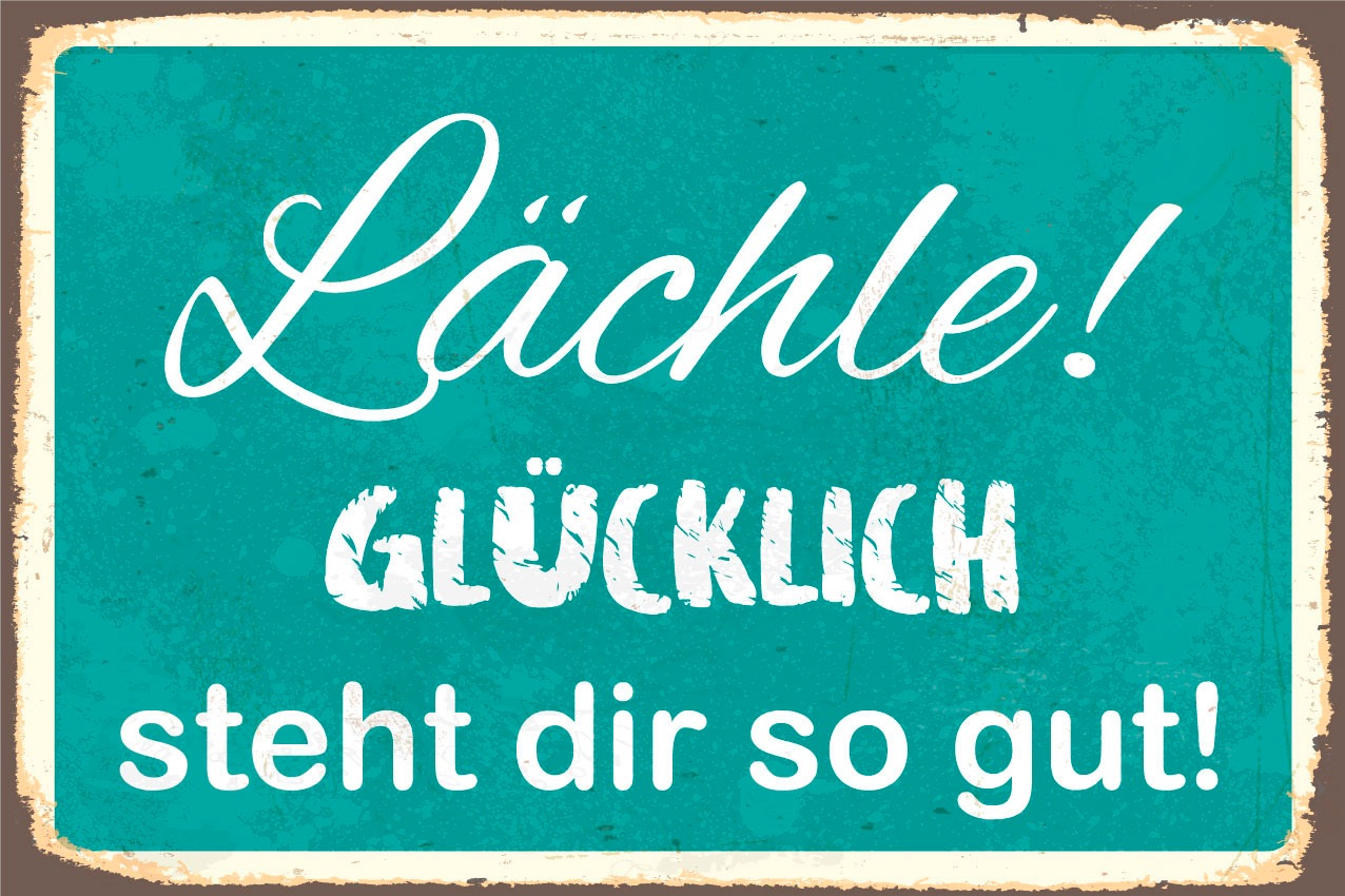 queence Metallbild "Glücklich", Schriftzüge-Schriftzug, (1 St.), Stahlschil günstig online kaufen