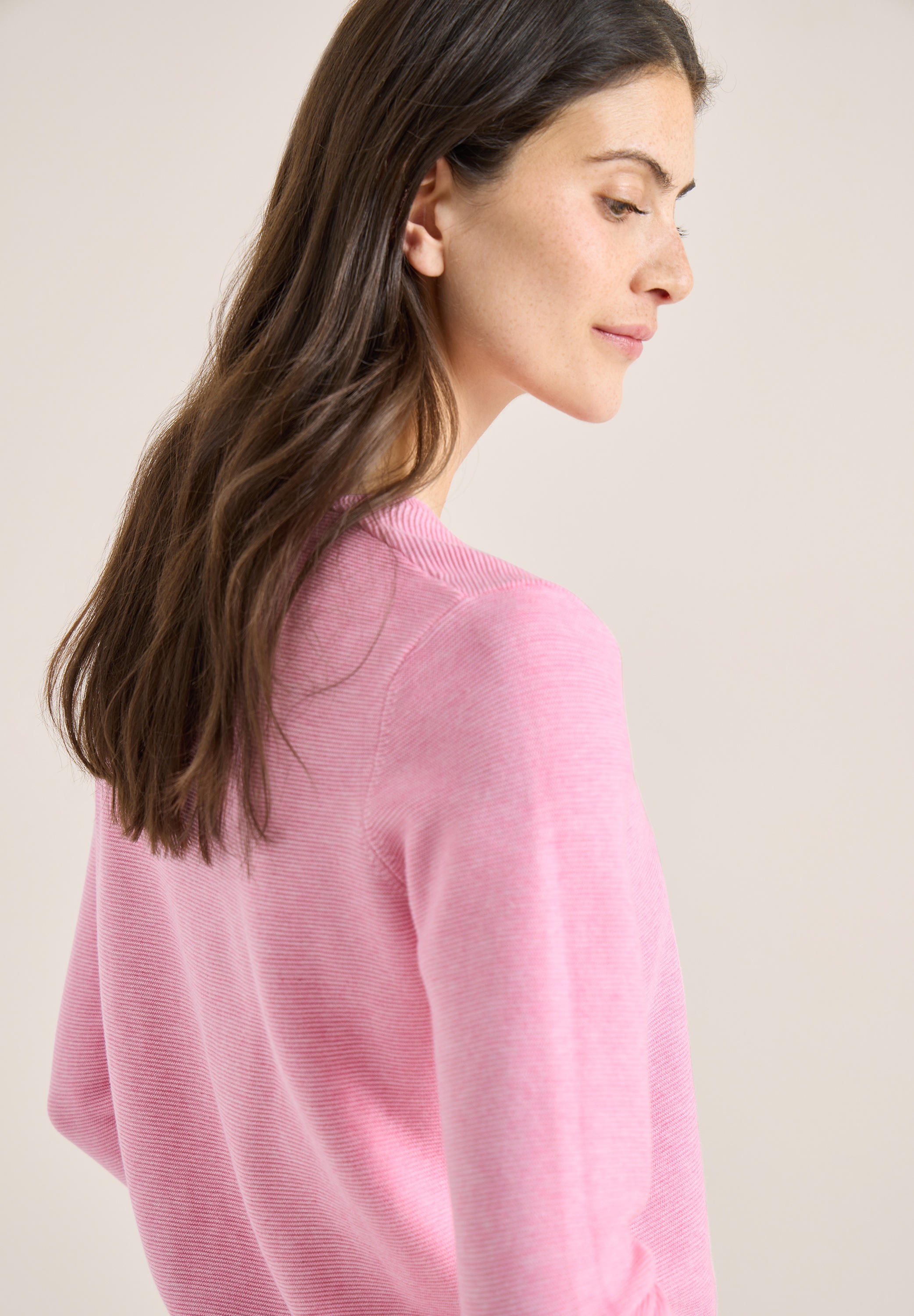 Strickpullover CECIL, Damen, Gr. M (40), flamingo rose, Strick, Obermaterial: 60% Baumwolle, 40% Viskose, unifarben, lässig geschnitten hüftbedeckend, V-Ausschnitt, abgesteppte Kante, Pullover Strickpullover, 3/4-Arm mit Viskose 5