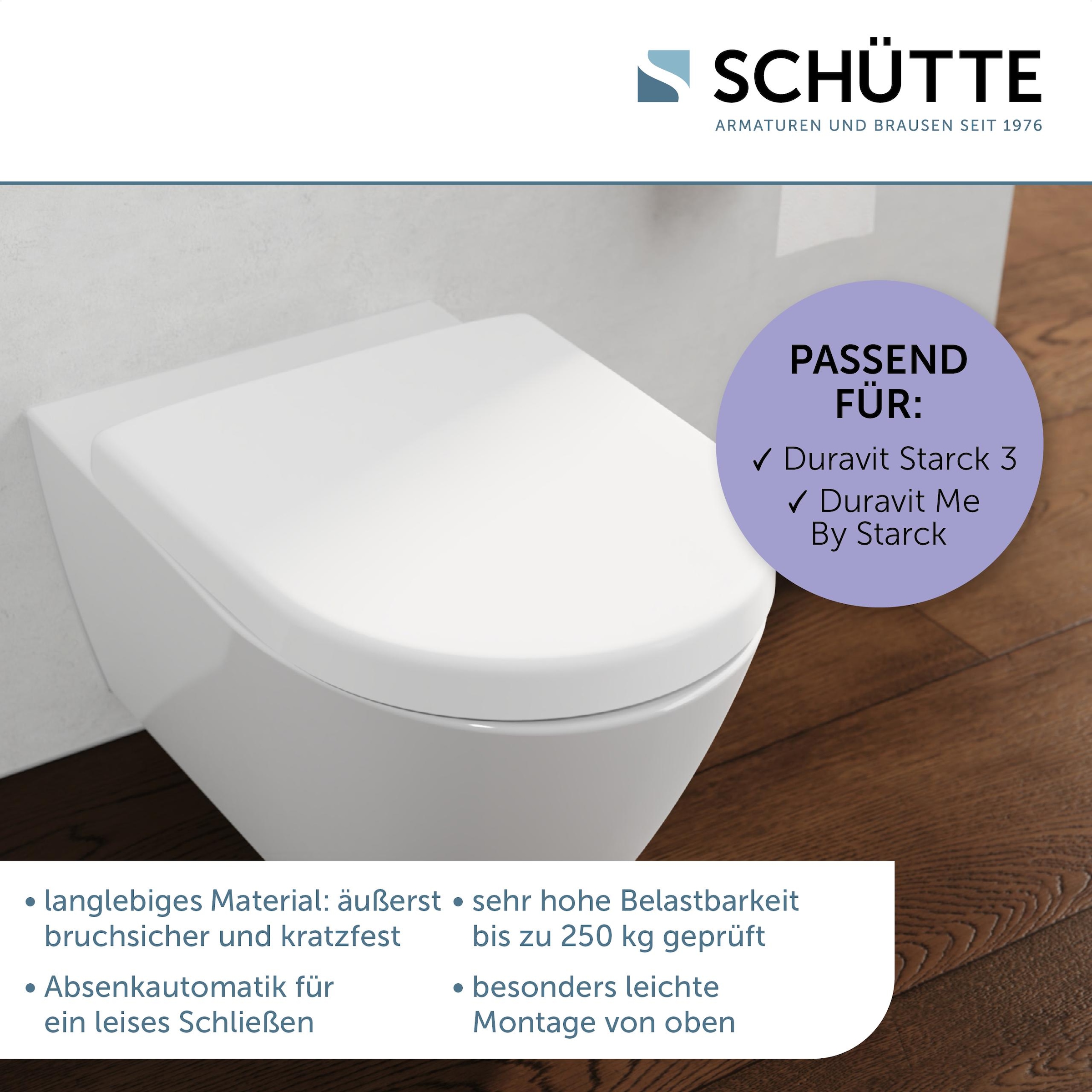 Schütte WC-Sitz »Duroplast, WHITE D-Form PRO 8«, (WC-Sitz, Befestigungsmaterial, Montageanleitung), mit Absenkautomatik und Schnellverschluss