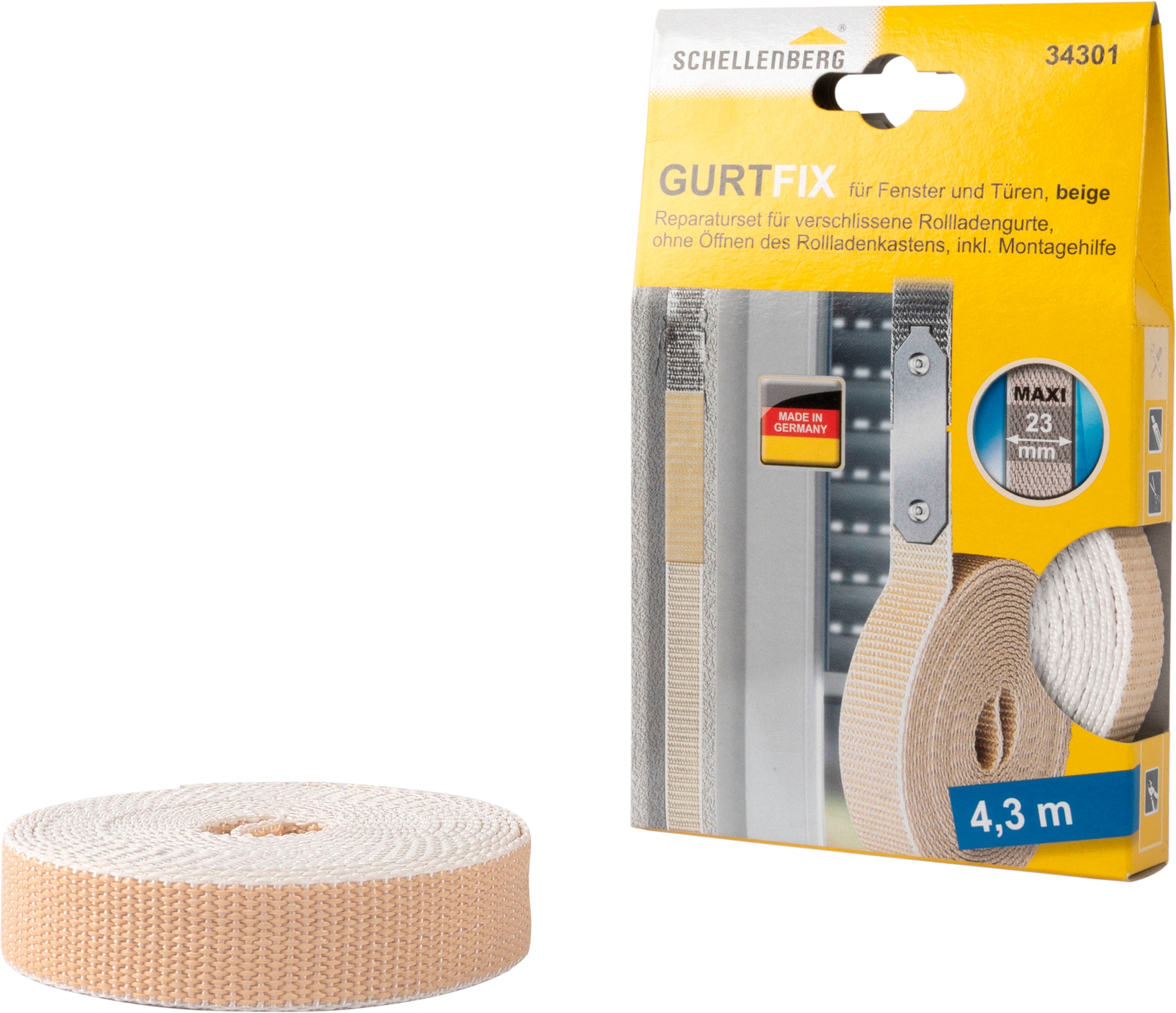 SCHELLENBERG Reparatur-Set "Rollladen Gurtfix für das Rollladensystem Maxi" Set, 1 Stk. tlg. für alte Gurtbänder in unterschiedlichen Farben, 23 mm x 4,3 m