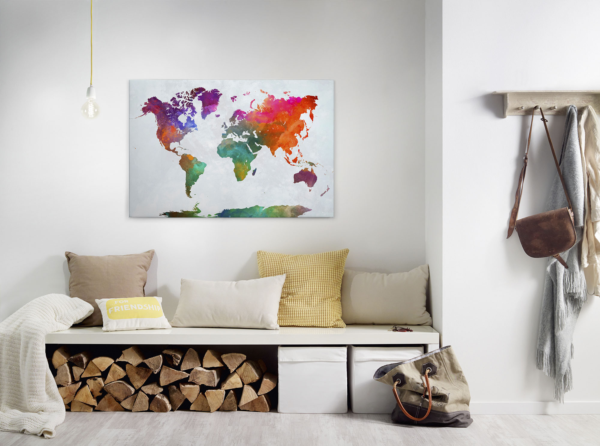A.S. Création Leinwandbild "Global Map" Kunst 1 Stk. tlg. Atlas Weltkarte Bunt Aquarell Keilrahmen Leinwand-Bild Wohnzimmer Wand