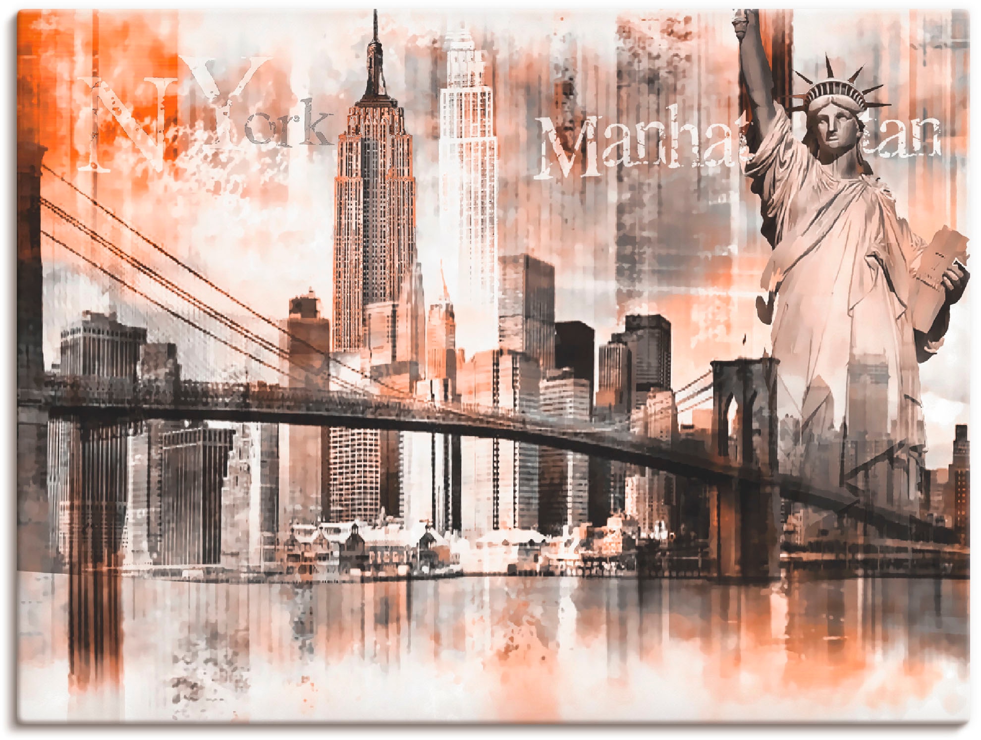 Artland Leinwandbild "New York Skyline Collage V" Amerika 1 Stk. tlg. auf Holzrahmen gespannt