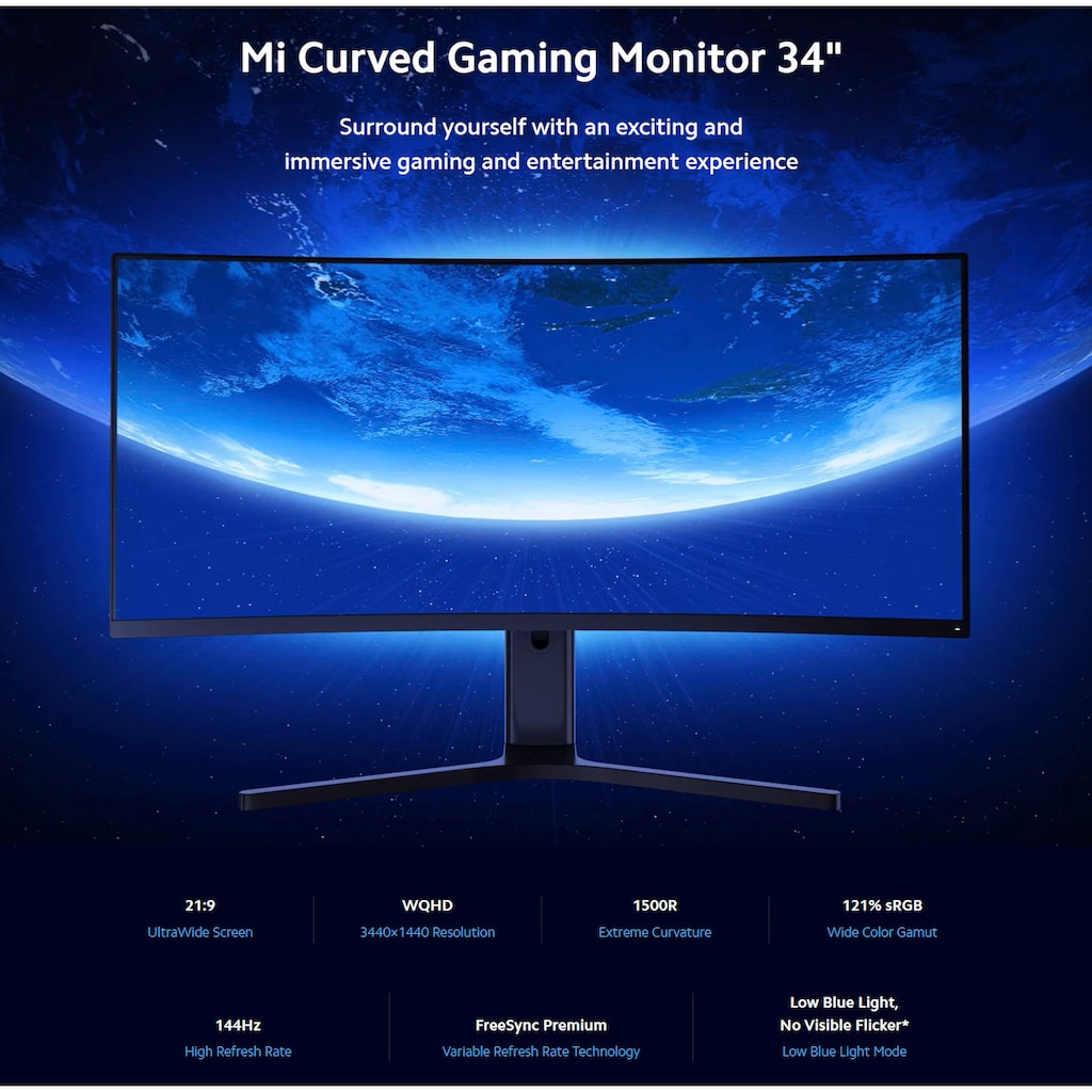 Xiaomi Curved-Gaming-Monitor »Mi«, 86,36 cm/34 Zoll, 3440 x 1440 px, WQHD, 4 ms Reaktionszeit, 144 Hz