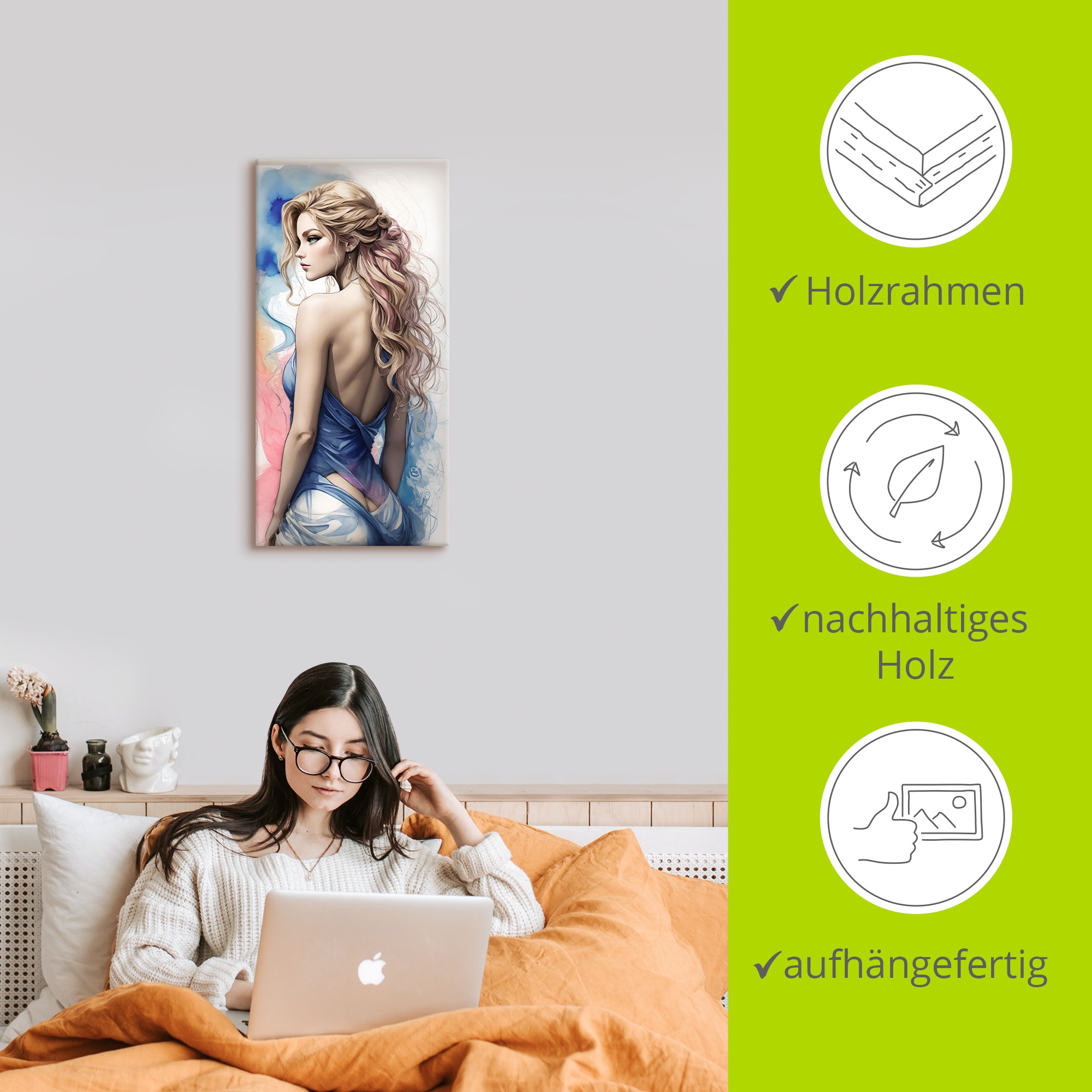 Wandbild ARTLAND "Die Schönheit einer Frau V", farbe bild(er): blau, B:75cm H:150cm, Bilder, als Alubild, Leinwandbild, Poster, Wandaufkleber in verschied. Größen 2