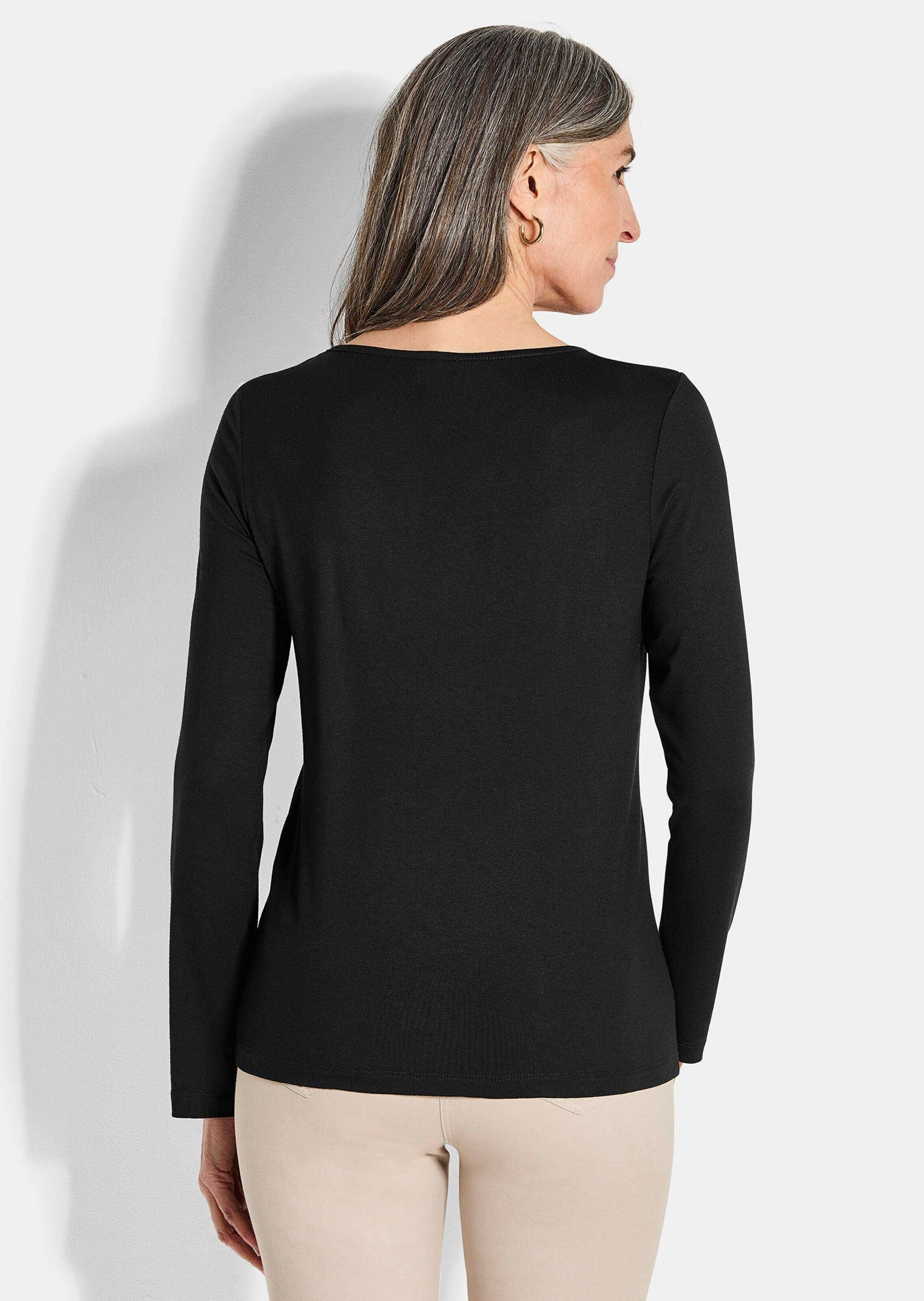 GOLDNER Langarmshirt »Kurzgröße Jersey-Shirt mit Pailletten«