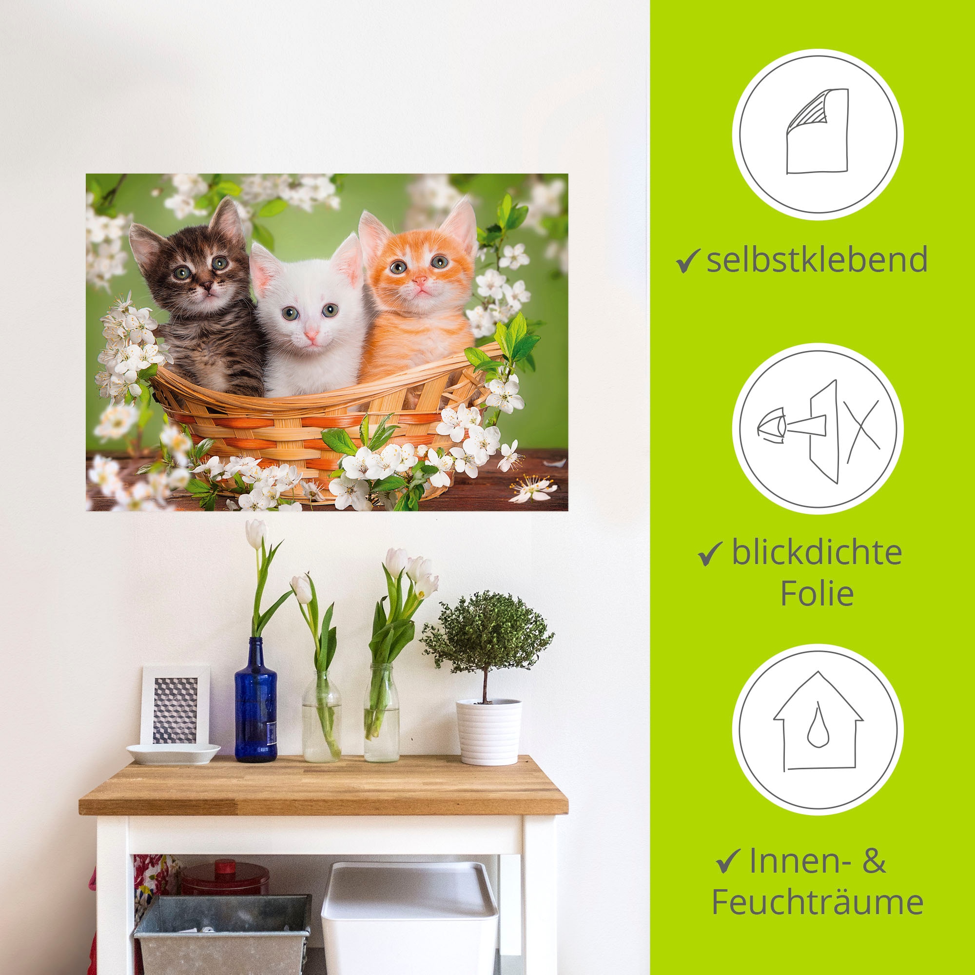 Artland Wandbild »Katzen sitzen in einem Korb«, Haustiere, (1 St.), als Leinwandbild, Poster, Wandaufkleber in verschied. Größen