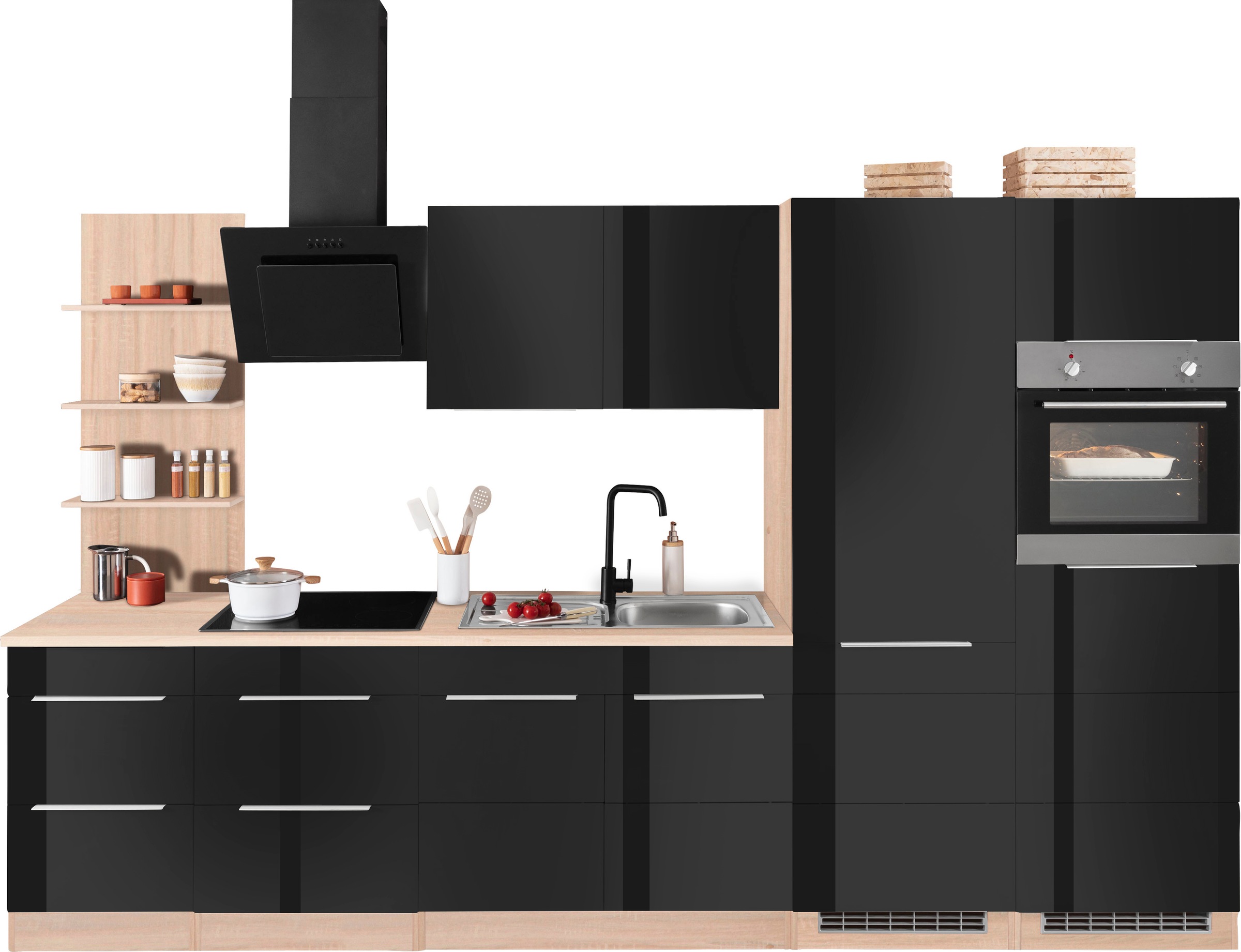 KOCHSTATION Küchenzeile "KS-Brindisi Breite 330 cm", wahlweise mit E-Geräten und Induktion, mit MDF-Fronten und Regal