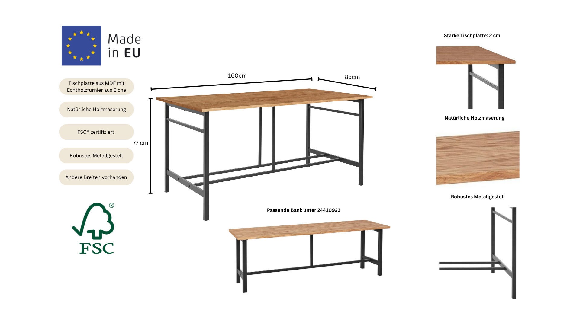 Home Affaire Sare Esstisch Beige 160cm 2