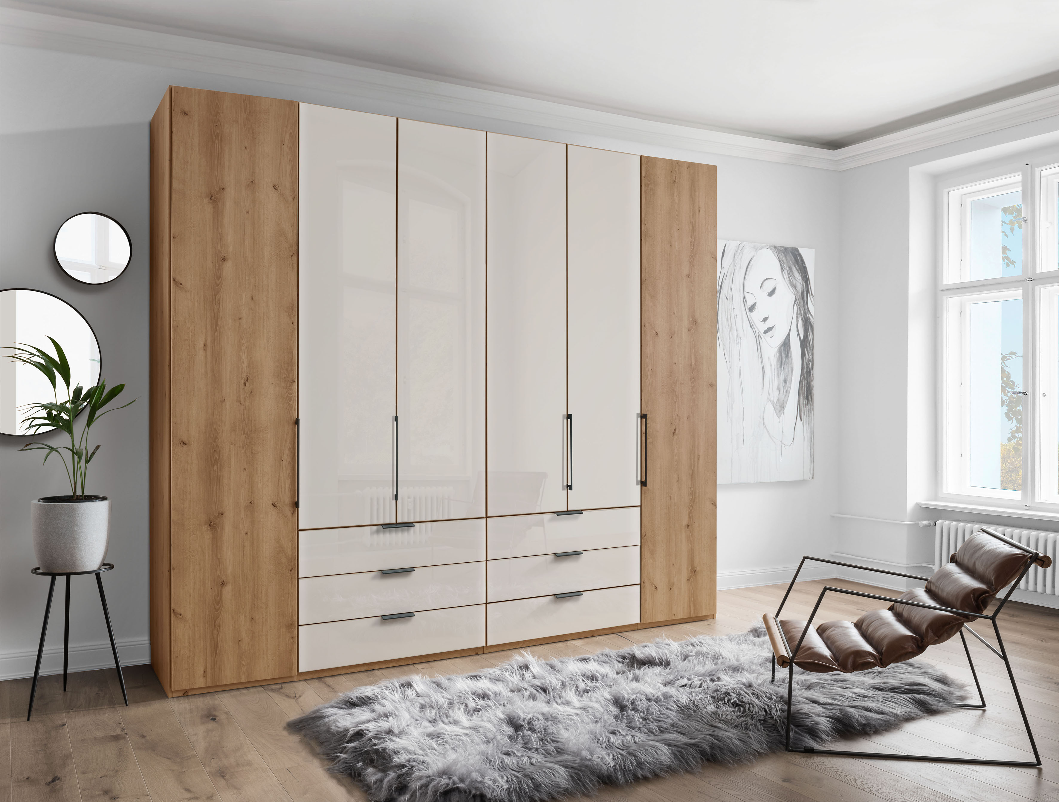 WIEMANN Kleiderschrank "Monaco" mit Teil-Glasfront sowie hochwertige Beschläge inkl. Dämpfung
