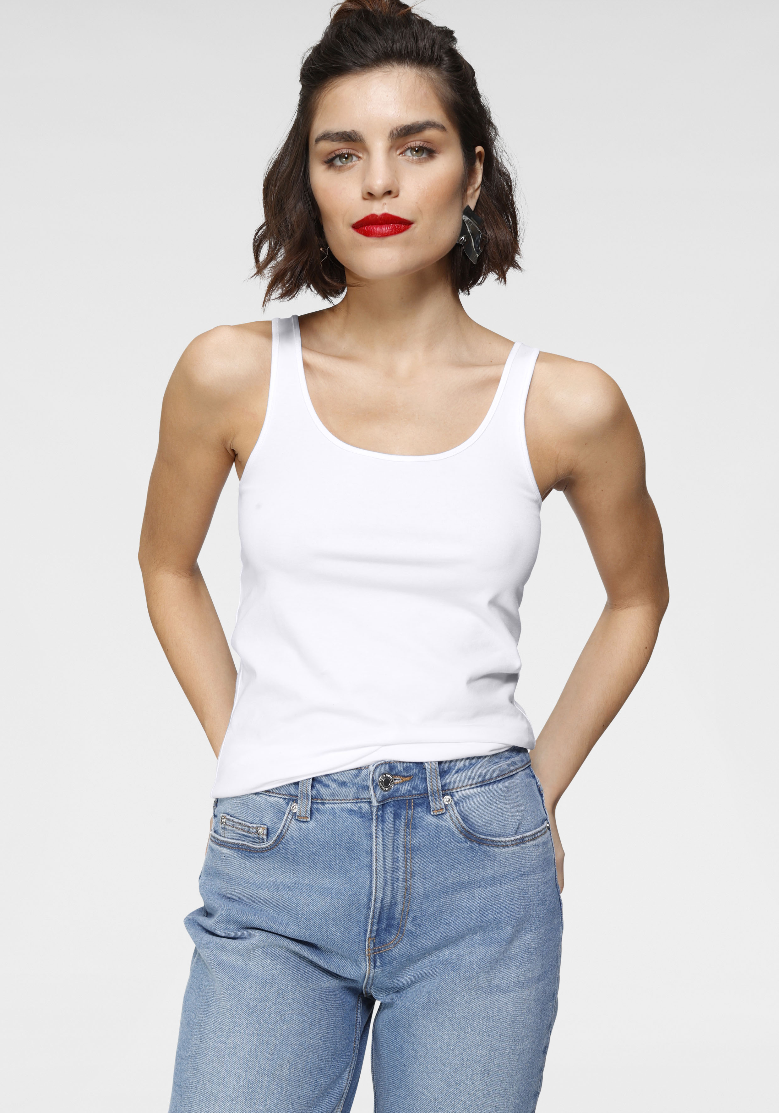 Thumbnail - Tamaris Tanktop 2er-Pack, figurbetonte Passform, unifarben, hüftbedeckende Länge