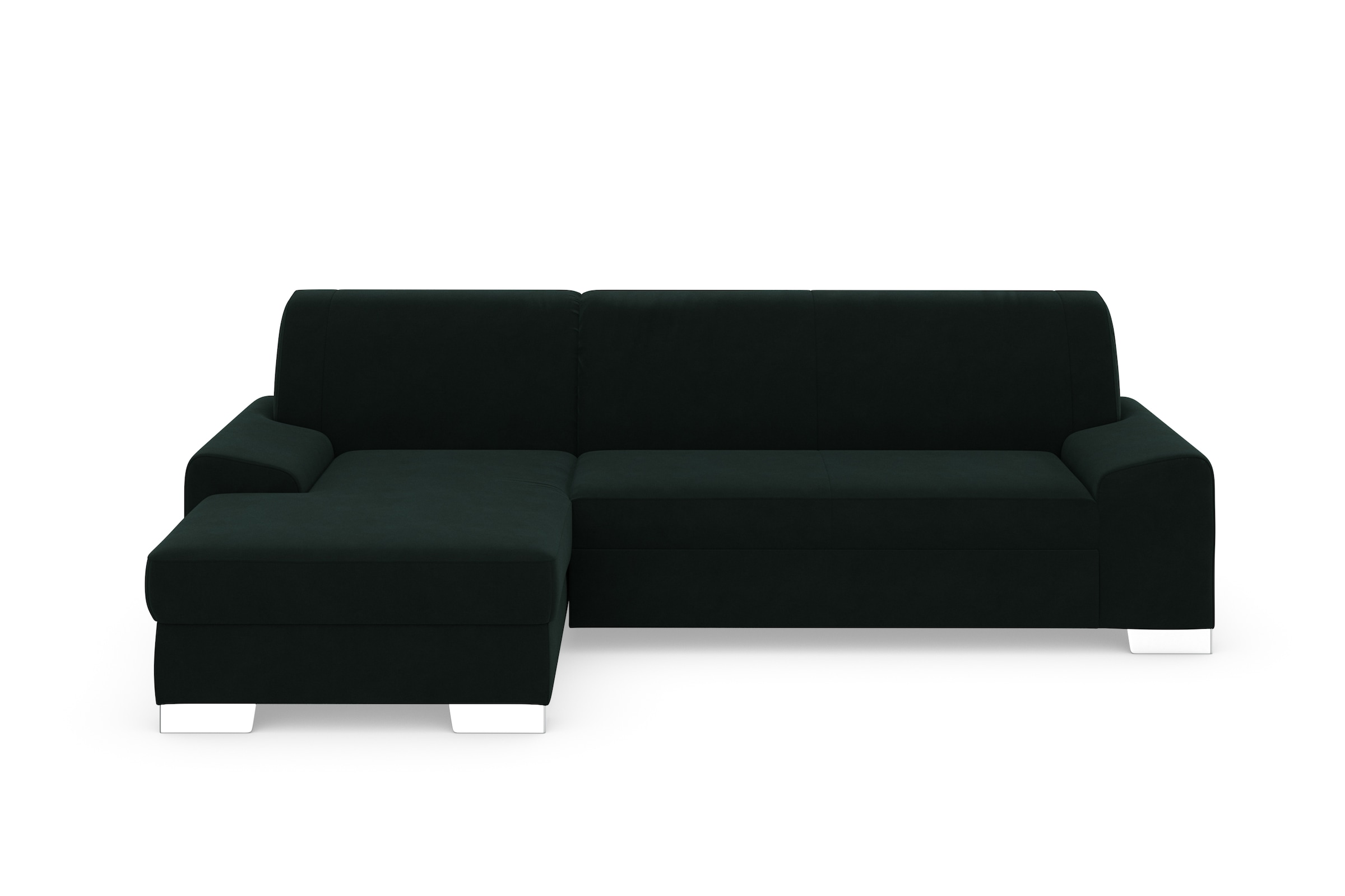DOMO collection Ecksofa »Anzio L-Form, whlw. Bettfunktion, Federkern, hochwertig, Breite 271 cm«, Ohne Bettfunktion, Recamiere links, Samtoptik, grün