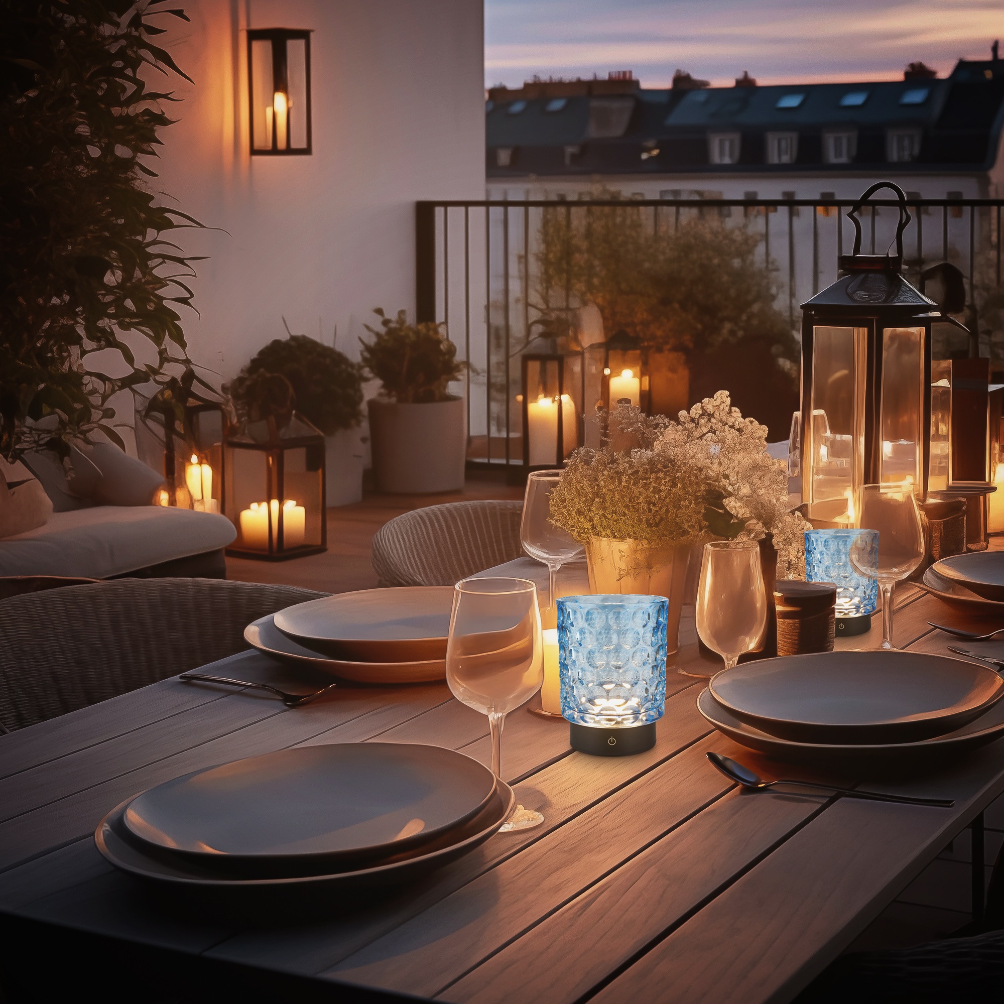 Briloner Leuchten LED Außen-Tischleuchte »SUNORA« LED-Board 2 Stk. Warmweiß kabellos 15 x 11 cm Blau 2W Wohnzimmer Flur Outdoor Aussen 2er-Set