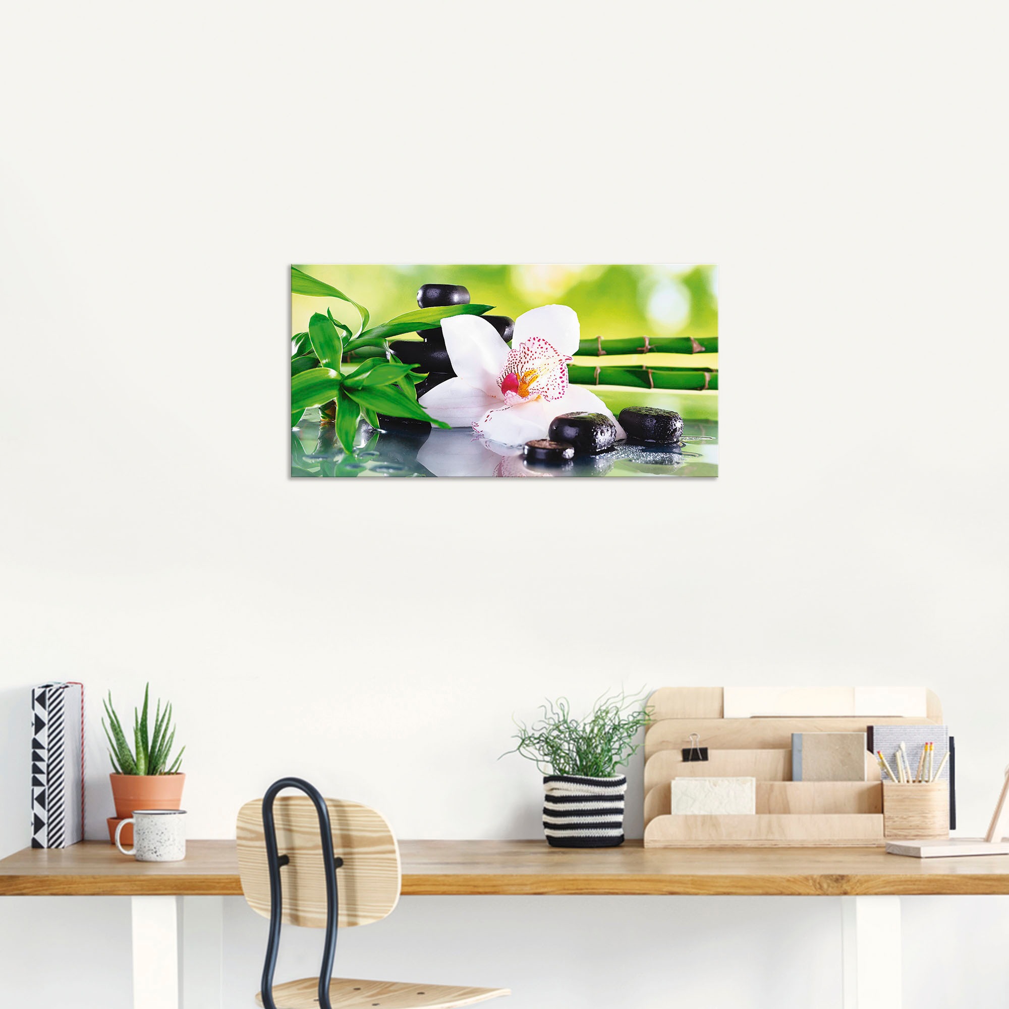 Wandbild ARTLAND "Spa Steine Bambus Zweige Orchidee", grün (farbe bild(er): grün), B:100cm H:50cm, Bilder, als Alubild, Leinwandbild, Poster in verschied. Größen 3