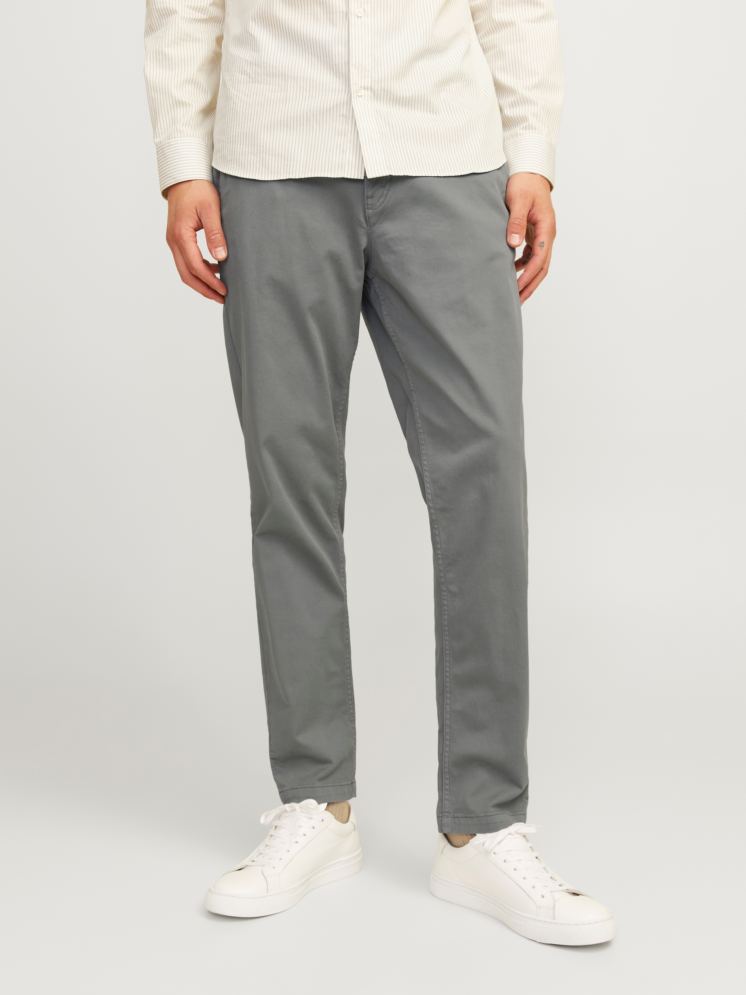 Chinos JACK & JONES "JPSTACE JJHARLOW CHINO NOOS", Herren, Gr. 28, Länge 32, grün (sedona sage), Web, Obermaterial: 98% Baumwolle, 2% Elasthan, unifarben, bequem knöchellang, Hosen