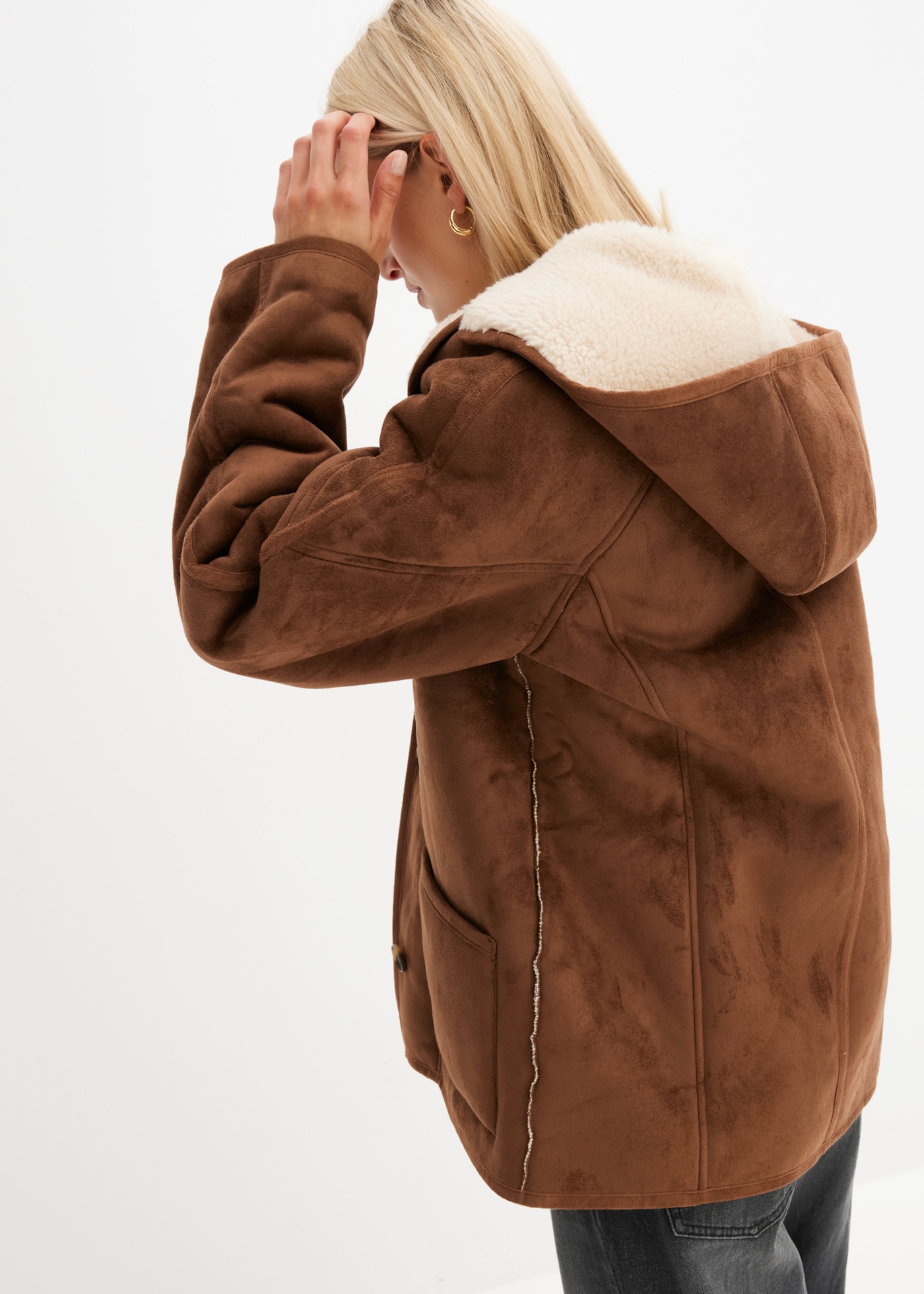 bonprix Outdoorjacke mit Shearling-Look, aus Polyester, Oversize-Passform