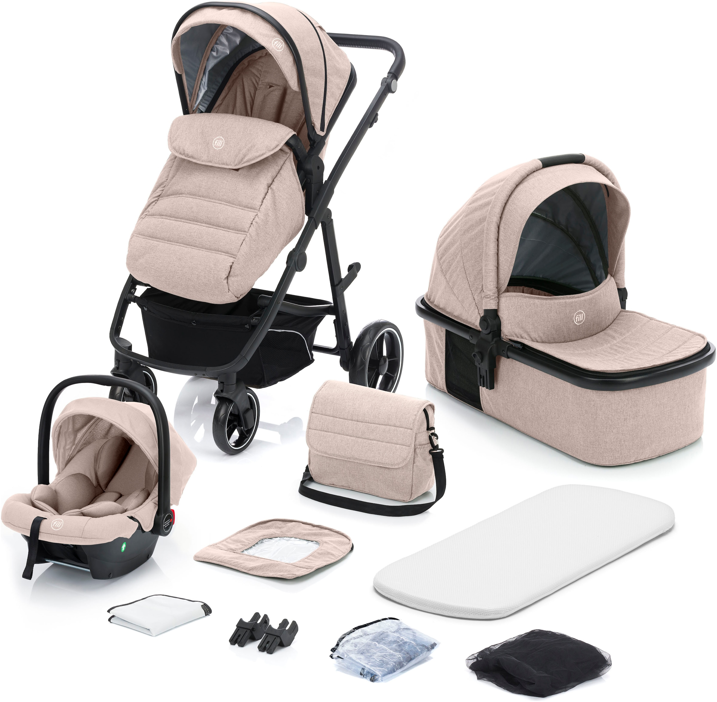 FILLIKID Kinder Kombi-Kinderwagen "Jaguar", beige, Polyester, Stahl, Kinderwagen
