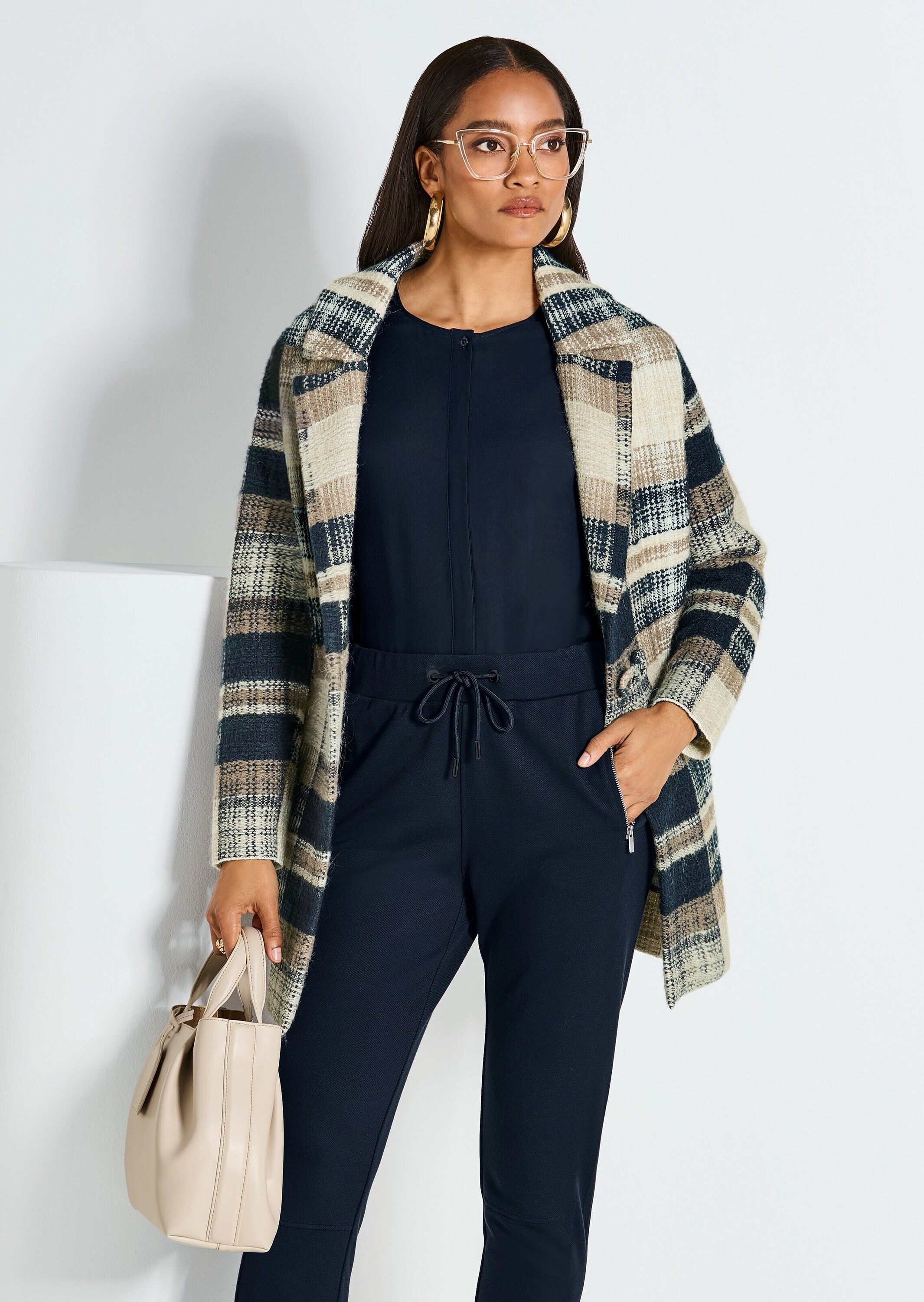 MADELEINE Dünner Mantel Strickjacke Marine/Beige 44 3