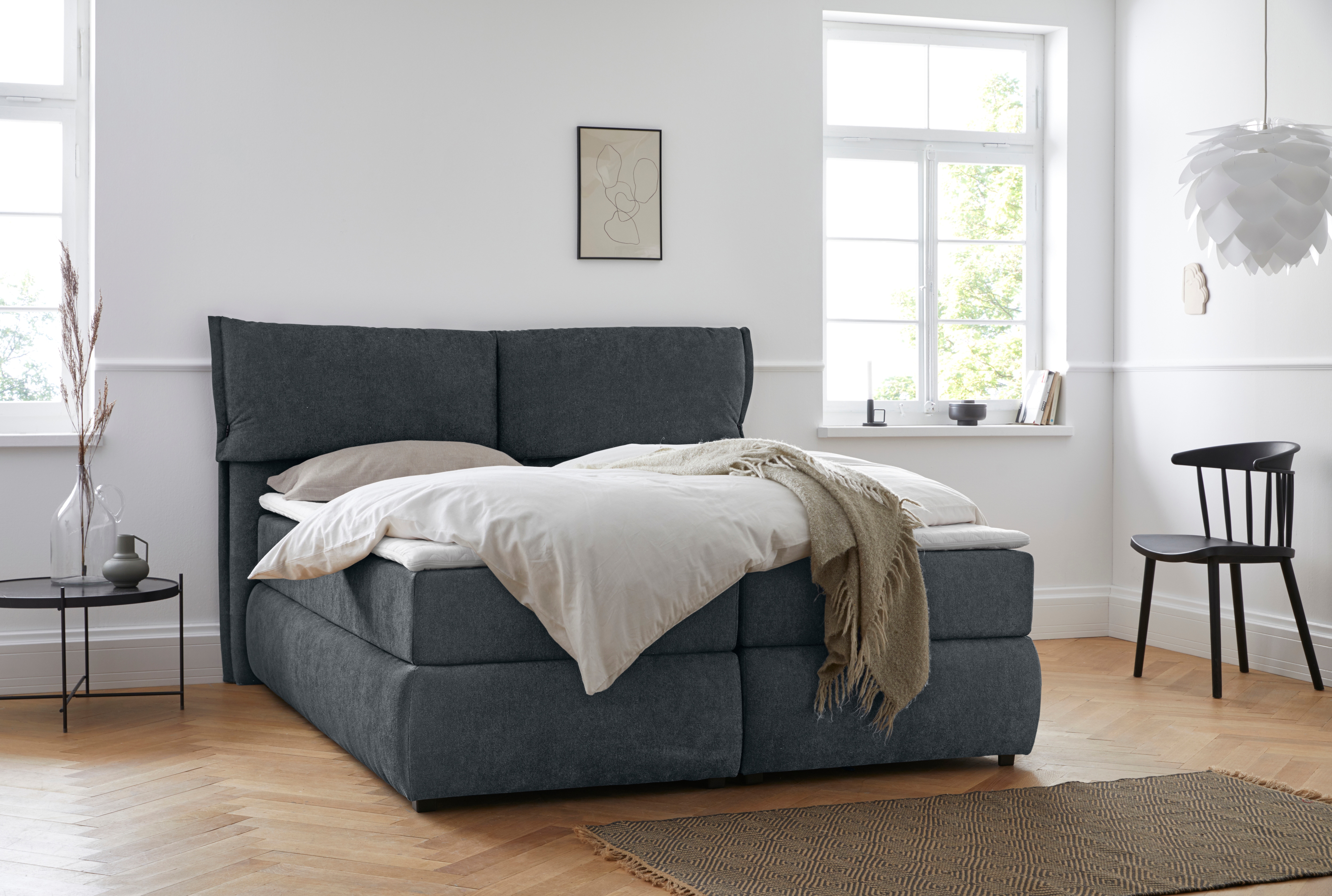 OTTO home Boxspringbett "Jenson" in 4 Farben, 4 Breiten, 3 Matratzenarten in 2 Härtegraden, Topper