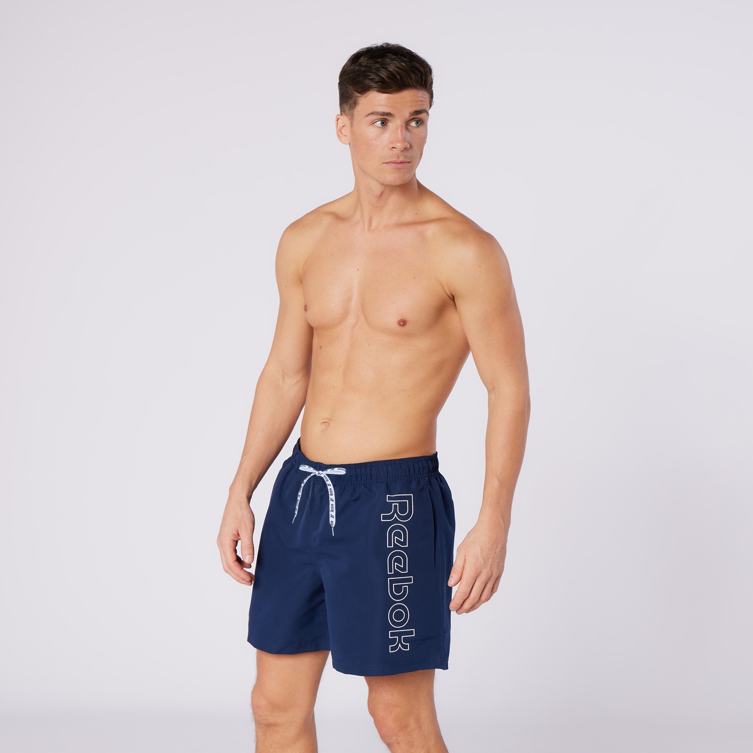 Badeshorts REEBOK "Abbott", Herren, Gr. M, N-Gr, vector navy, Microfaser, Obermaterial: 100% Polyester, Badehosen Badeshorts, mit Tunnelzug und seitlichen Taschen