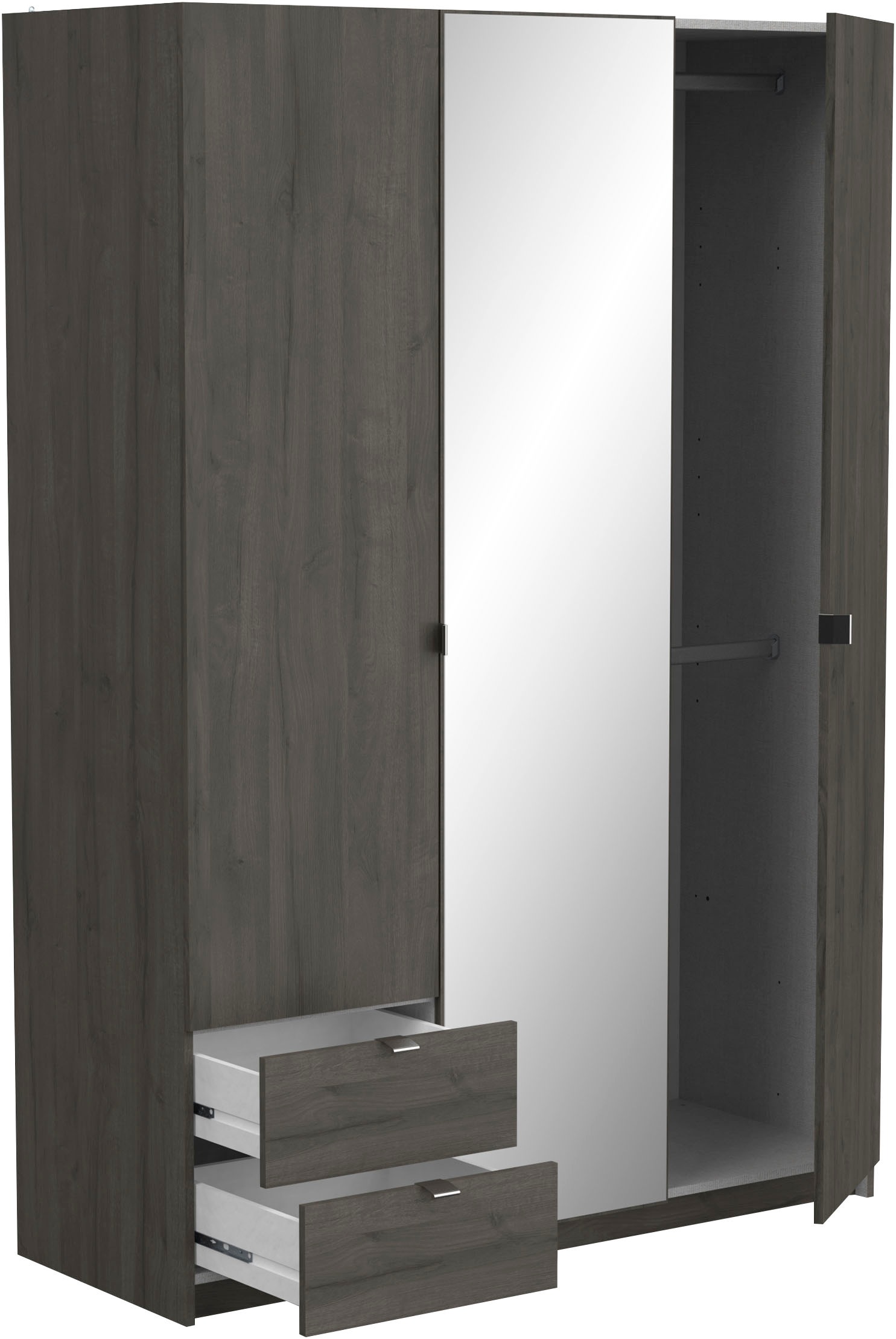 Demeyere GROUP Kleiderschrank »Mellie, mit Spiegel und 2 Schubladen, 3 Regale, 2 Kleiderstangen«, (H/B/ T ca. 191/134/52cm), maximaler Stauraum, Made in France
