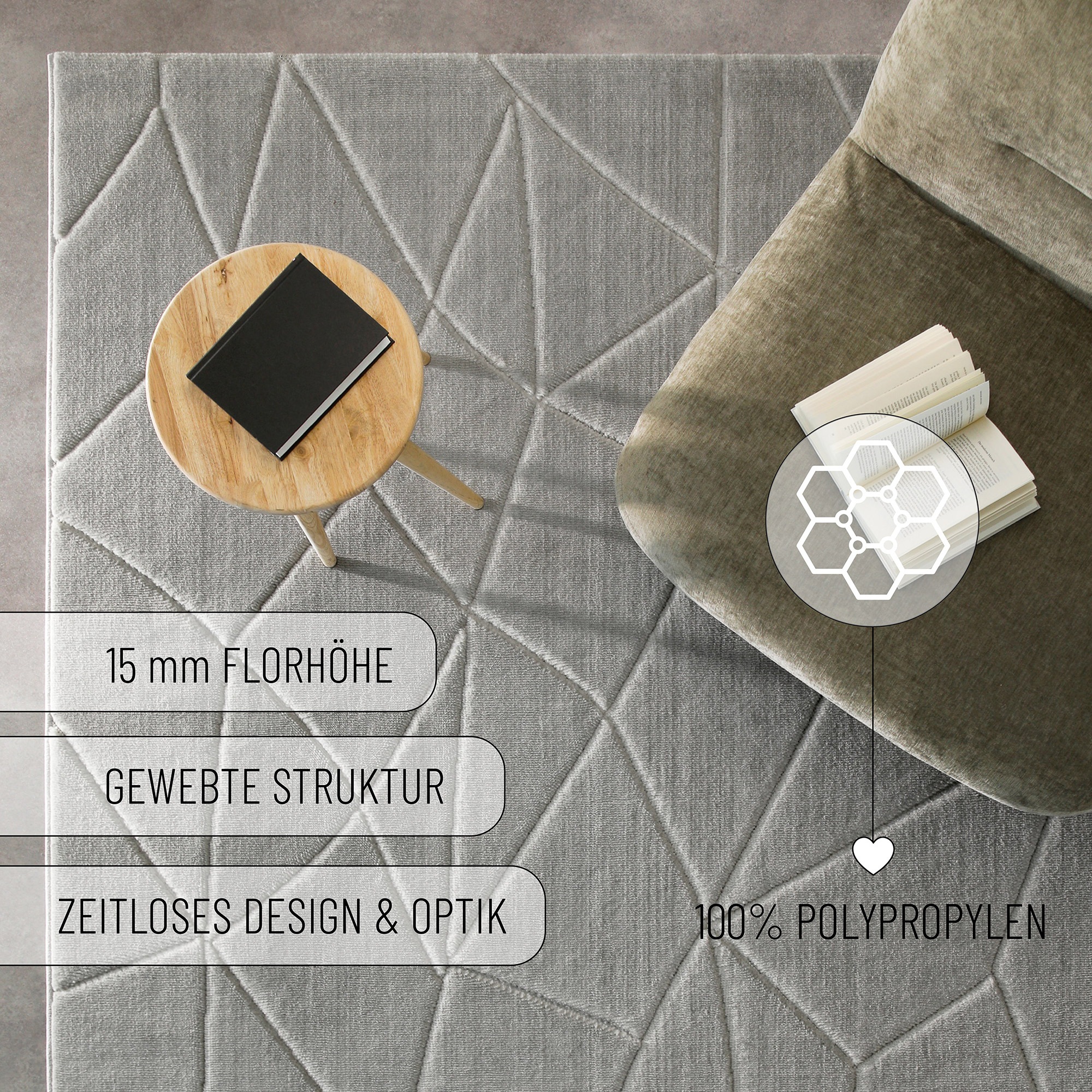Wecon home Teppich »Unplugged, auch in quadratischer Form«, rechteckig, 10 mm Höhe, Kurzflor, Hoch Tief Struktur, gewebt, Wohnzimmer, Schlafzimmer, modern