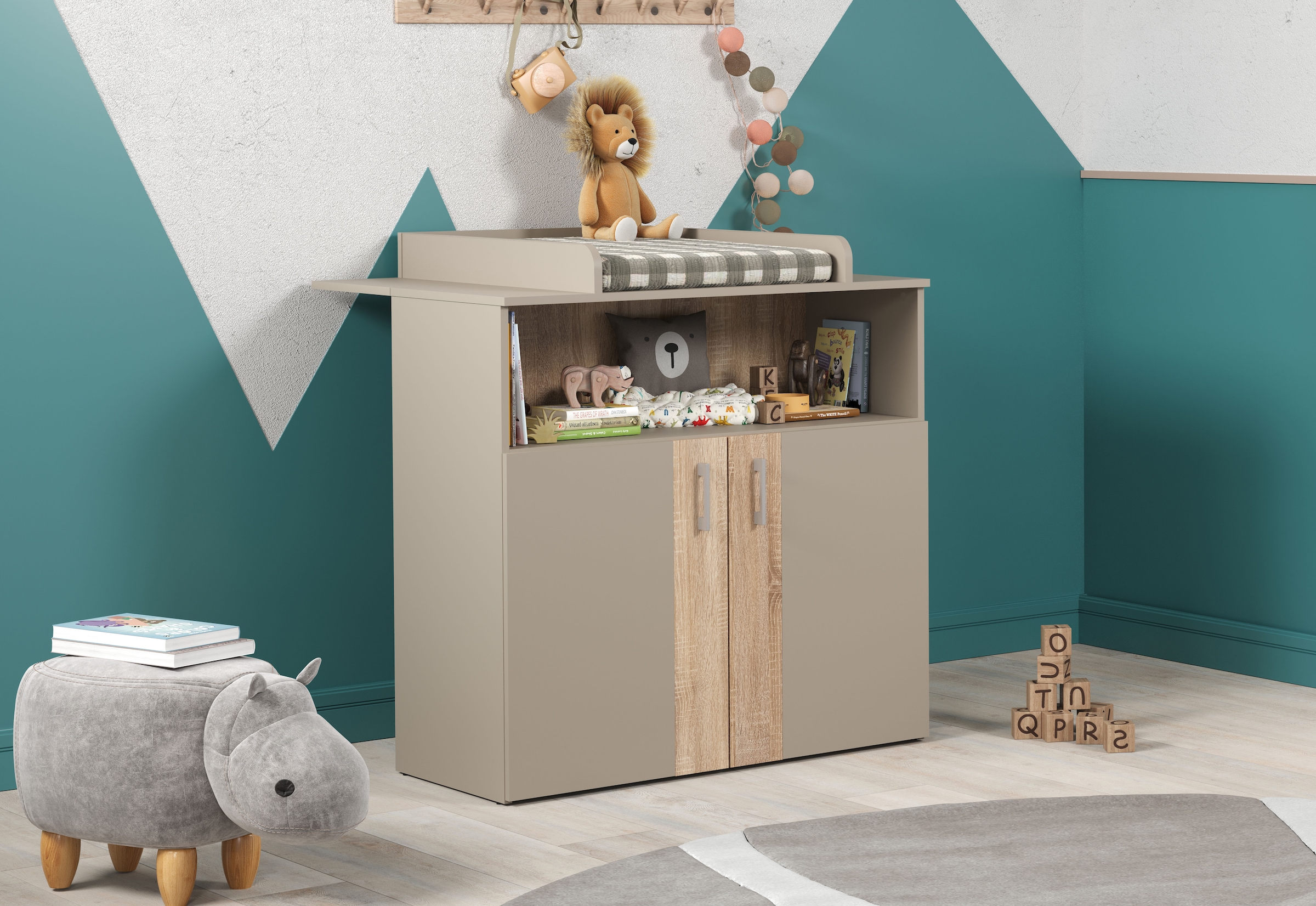 trendteam Babymöbel-Set »Beja«, (Set, 2 tlg.), Babyzimmermöbel: Kinderbett und Wickelkommode - silberfarbene Griffe