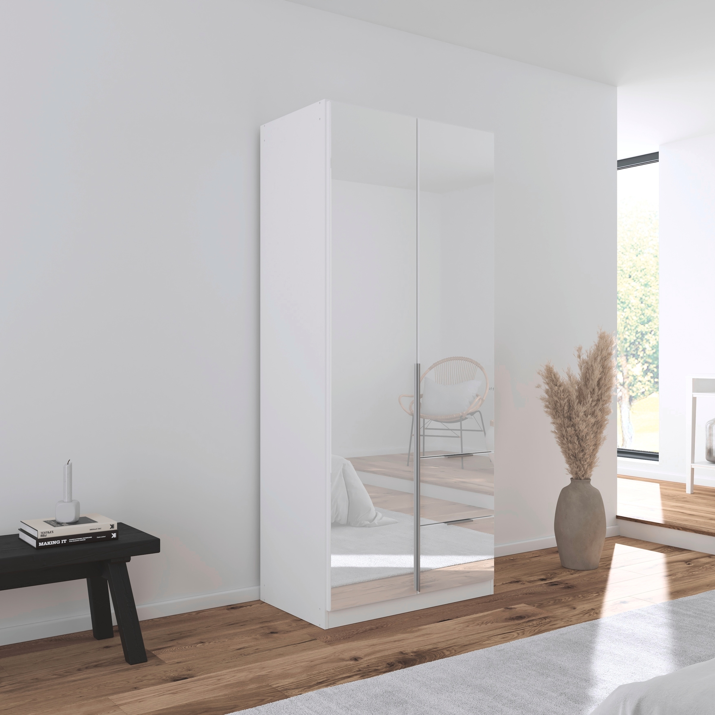 rauch Drehtürenschrank »Kleiderschrank Kleiderschränke Schrank Garderobe AGORDO mit Glasfront«, mit Außenschubkästen, in 6 Breiten und 2 Höhen MADE IN GERMANY