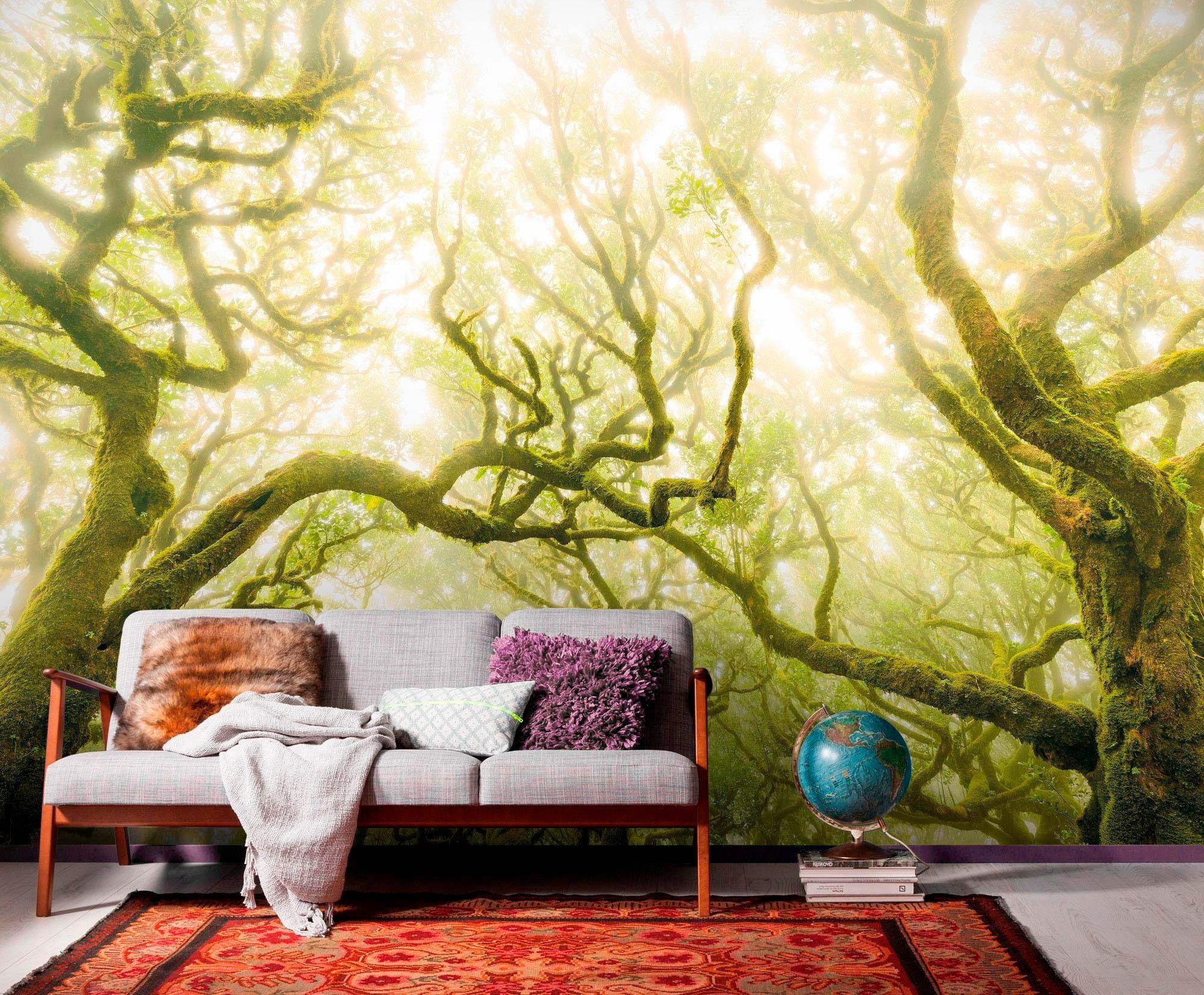 Komar Vliestapete »Digitaldruck Vlies - Green Fire - Größe 400 x 250 cm«, bedruckt, Wohnzimmer, Schlafzimmer
