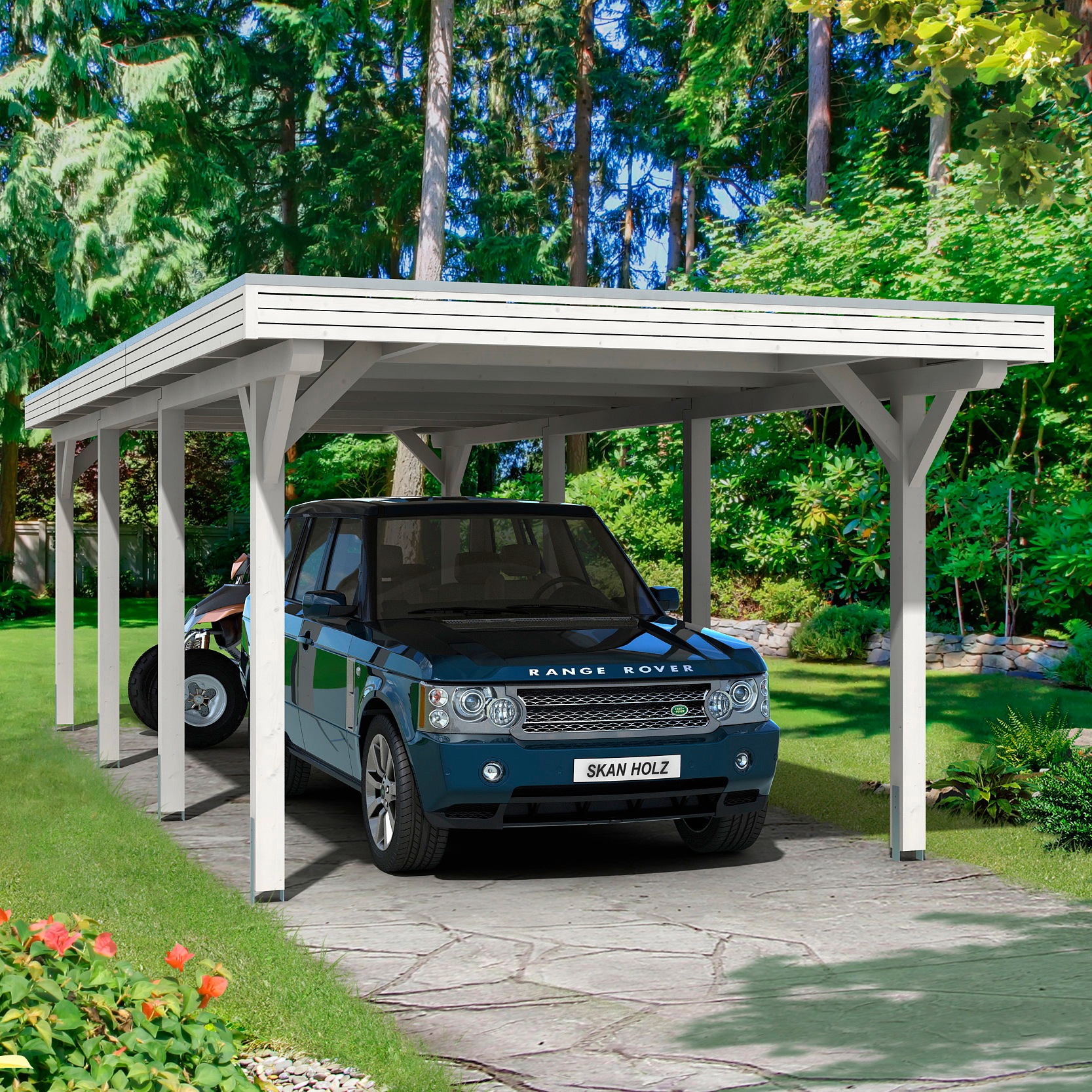 Skanholz Einzelcarport "Spessart", Leimholz-Nordisches Fichtenholz, 291 cm, weiß