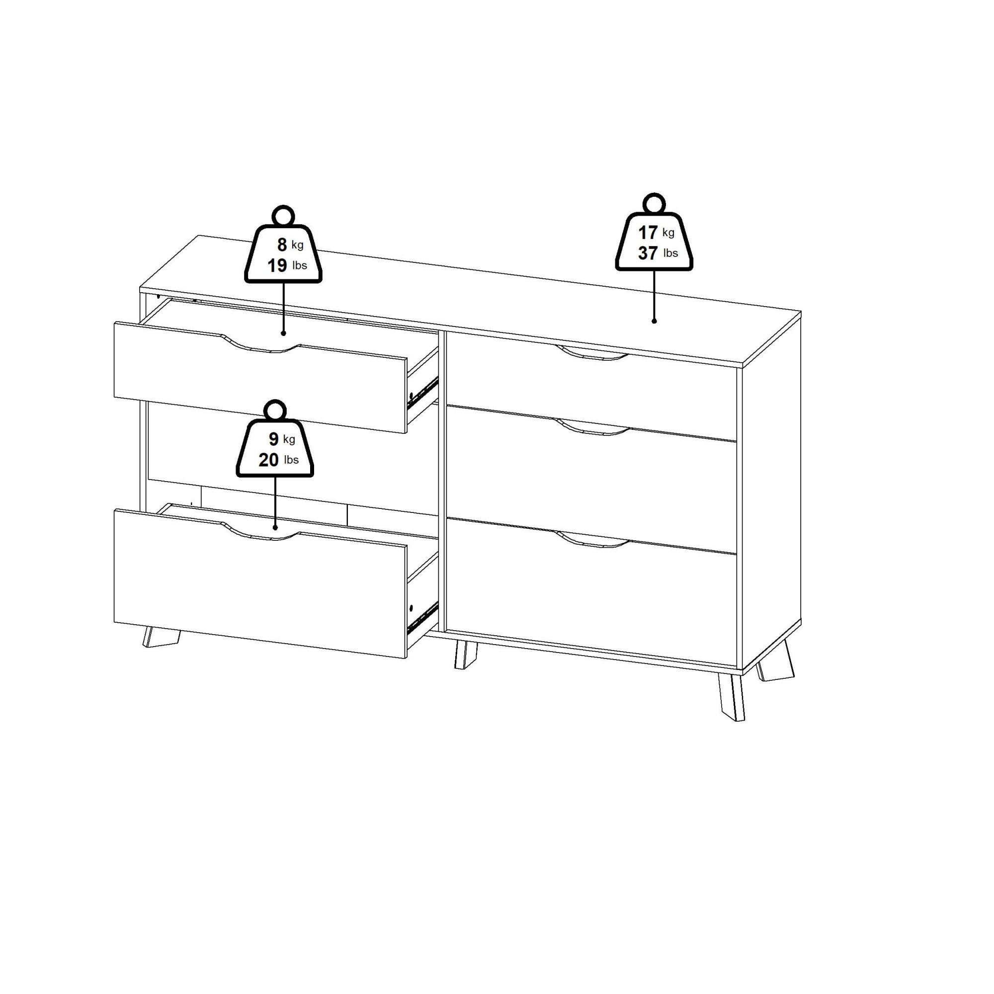 andas Kommode »Ikast, Schubladenschrank, Sideboard, Aufbewahrung, Stauraum«, 6 Schubladen, Eingriffsmulden, Breite 156 cm