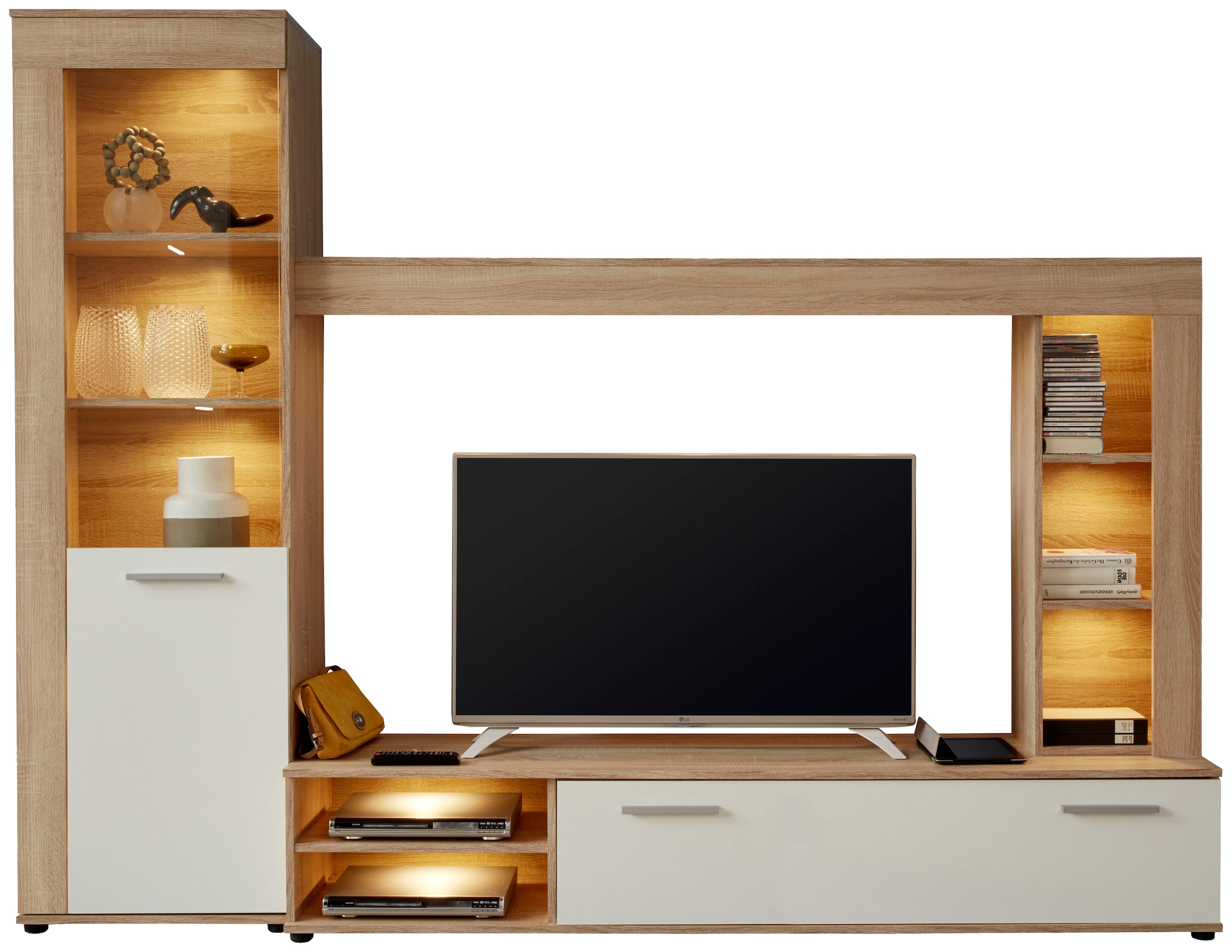 INOSIGN Wohnwand "Laholm", (Set, 4 St.), Wohnwand mit Tür, Klappe & 6 Fäche günstig online kaufen