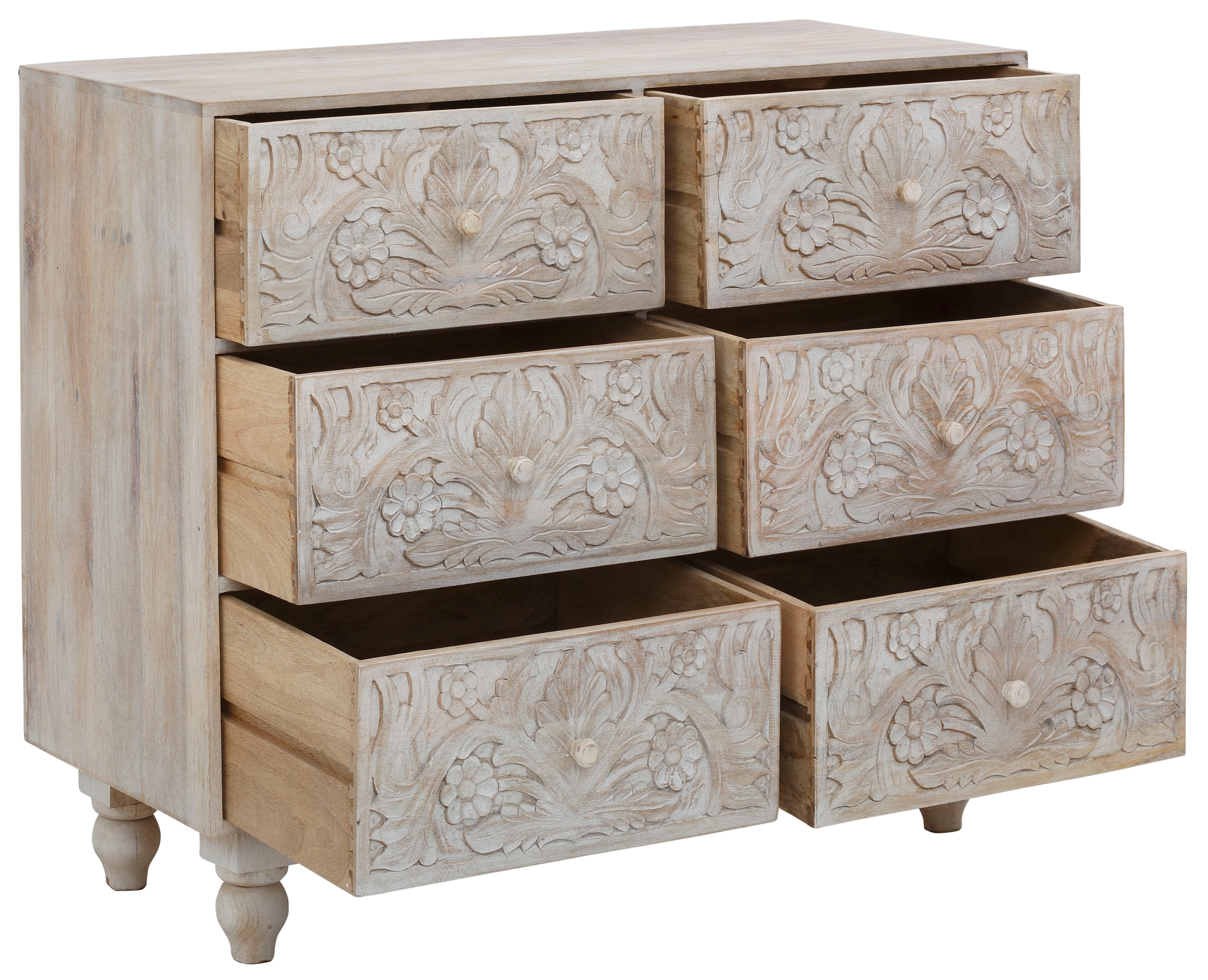 Home affaire Kommode »Lavin Sideboard«, Mangoholz, mit dekorativen Schnitzereien, Handgefertigt, Breite 110 cm