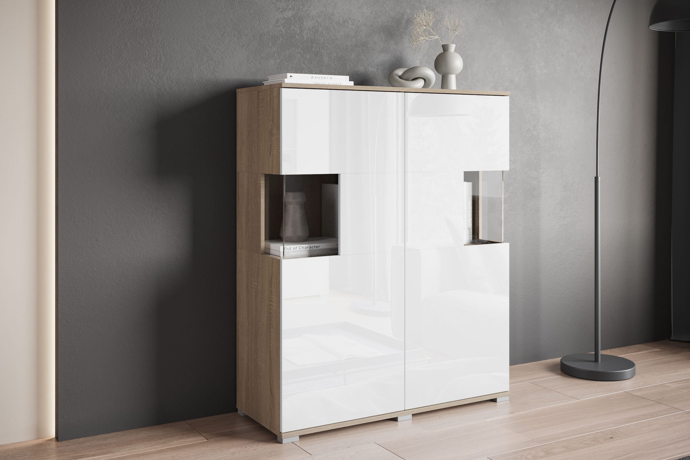INOSIGN Highboard »Kenia«, (1 St.), Modernes Highboard mit Glastüren, Breite 100 cm