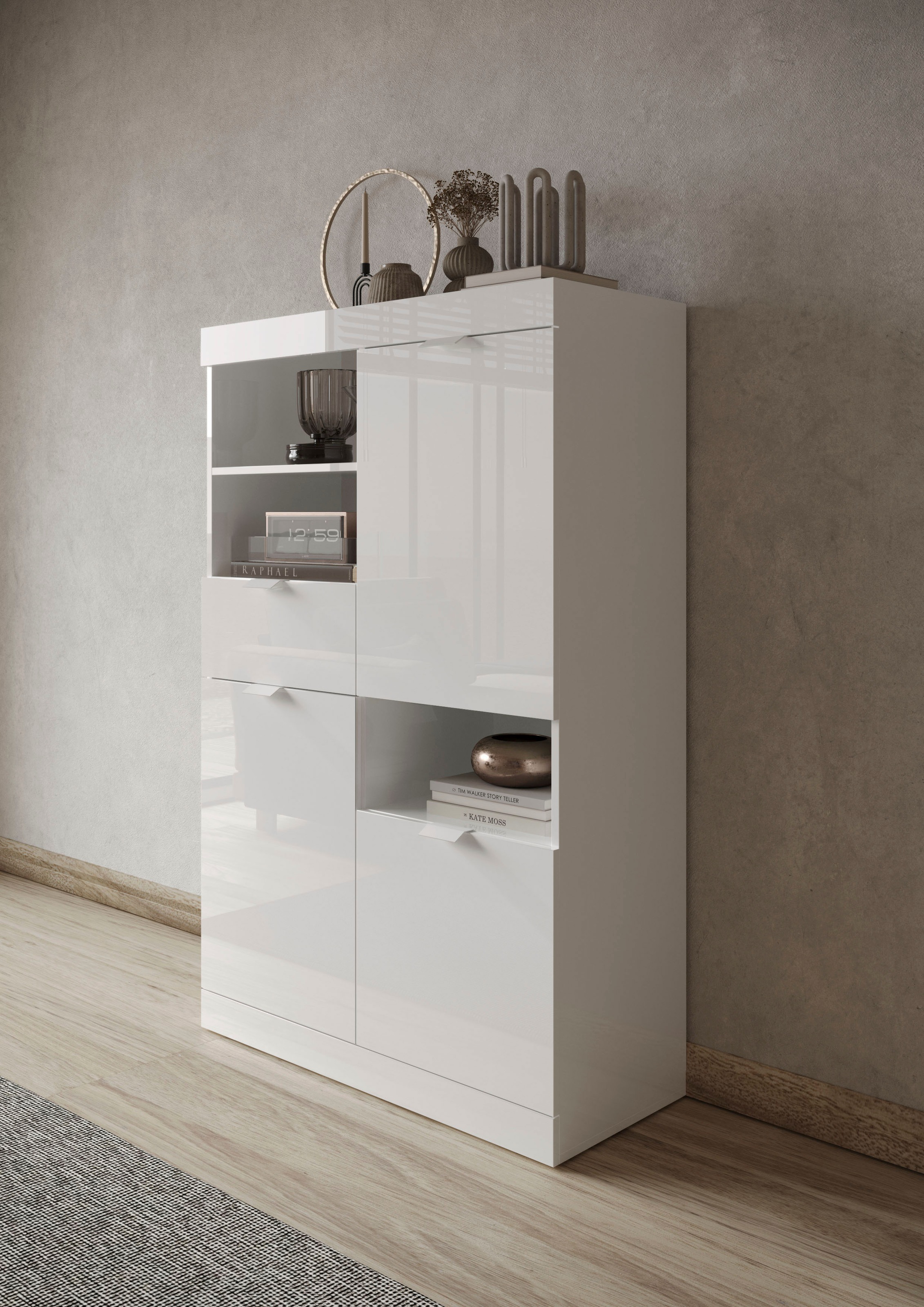 Home affaire Highboard "Slim" Breite 91 cm, weiß Hochglanz Lack günstig online kaufen
