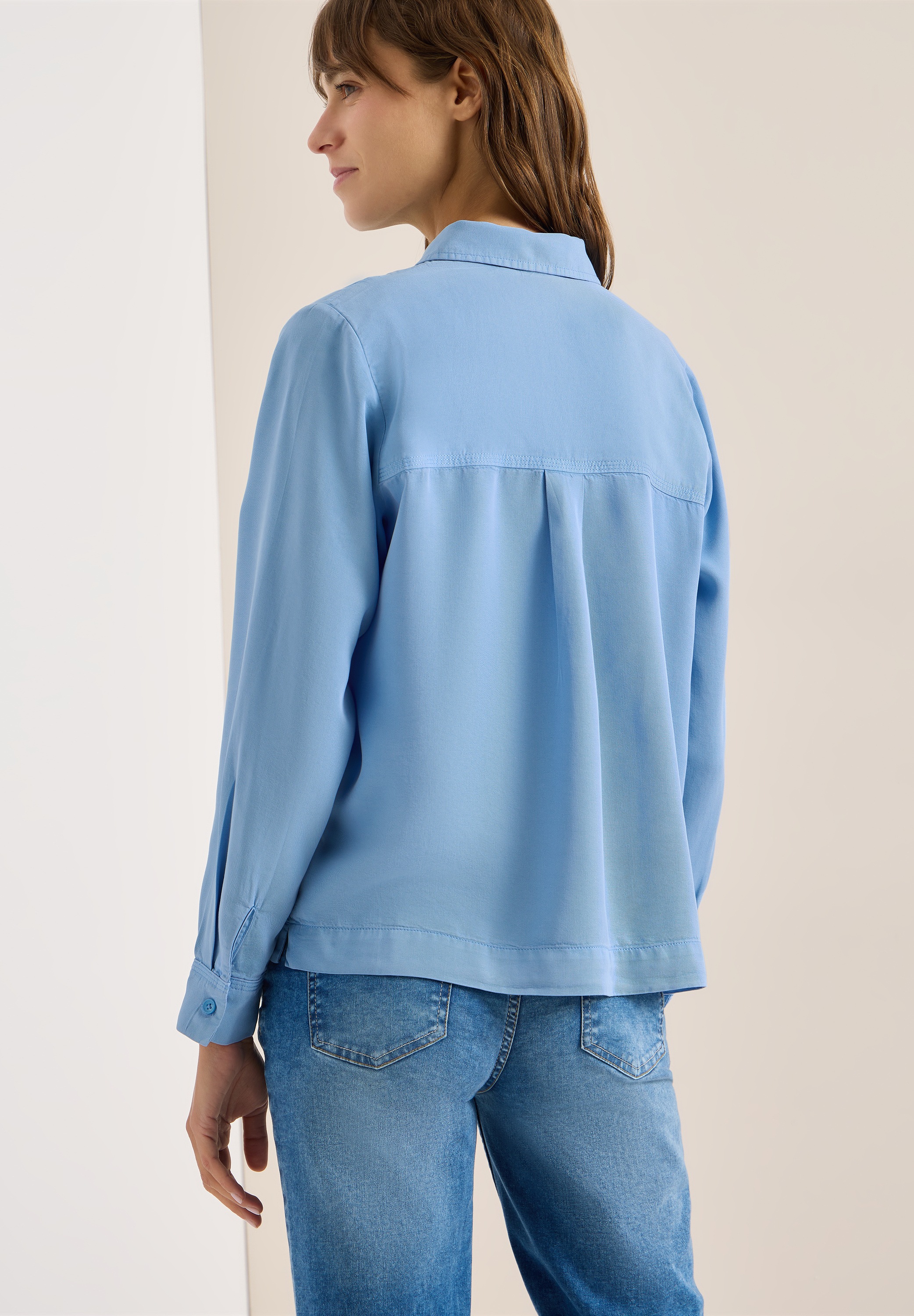 Langarmbluse CECIL, Damen, Gr. M (40), cloud blau, Stoff, 100% Lyocell, unifarben, normal normal, V-Ausschnitt, Bündchen, Blusen, soft und weich 2