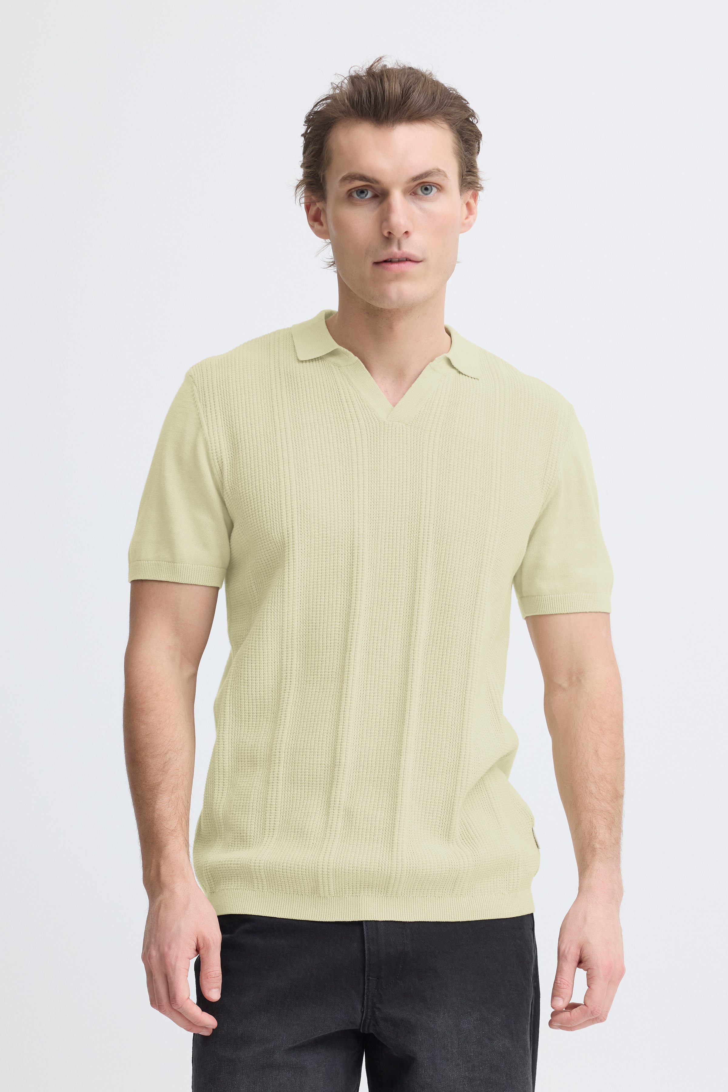 Blend Polokragenpullover "BHBARON SPLIT POLO PPNOOS" aus Baumwolle, Regular Fit, unifarben, Kurzarm, mit V-Ausschnitt