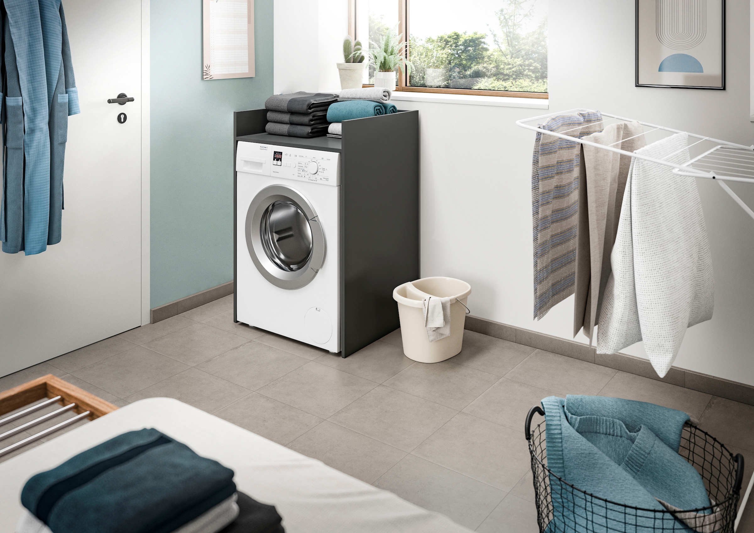 welltime Waschmaschinenumbauschrank »FALAS, TOPSELLER!, Breite 66 cm, mit großer Ablagefläche« in verschiedenen Farben erhältlich, für Waschmaschine & Trockner, 1 Stk. tlg. Waschmaschine, Trockner, Waschmaschinenschrank, Umbauschrank, Wäsche