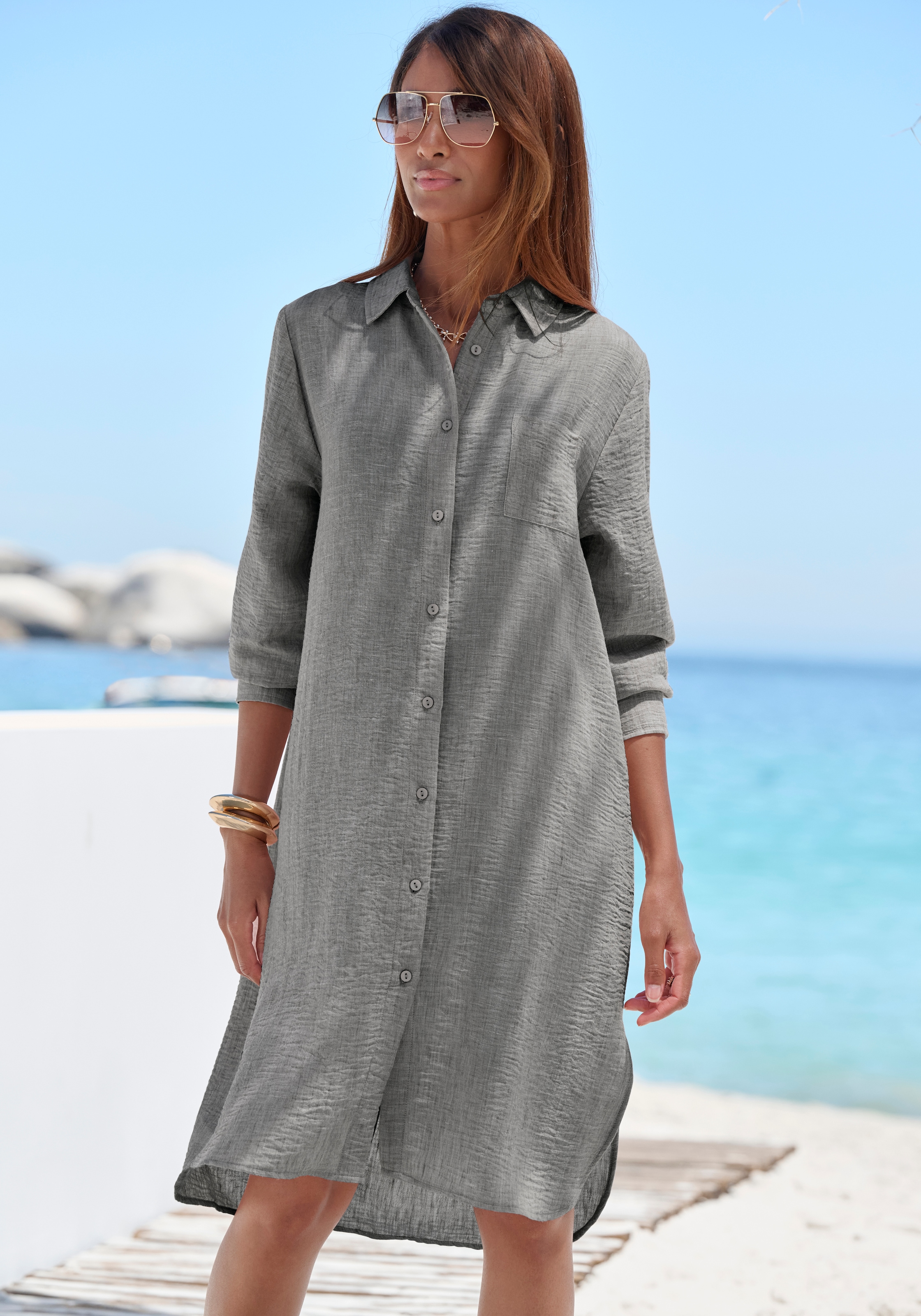 Buffalo Longbluse luftiges Strandkleid, Sommerkleid aus sommerlich leichter Qualität