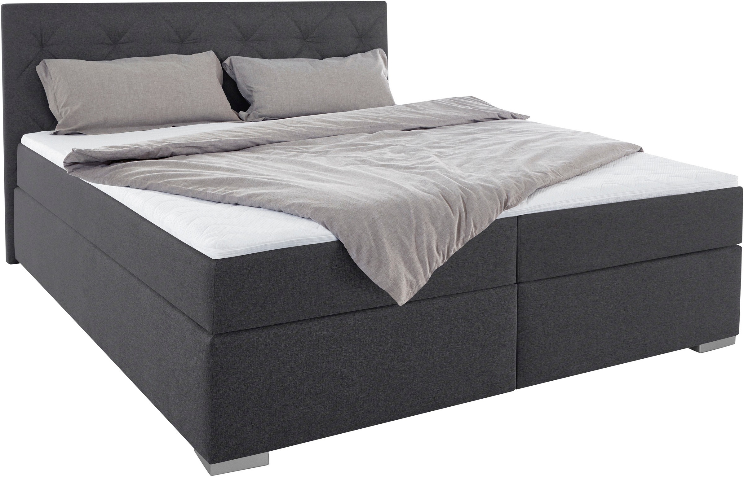 Boxbett HOME AFFAIRE "Tynan", grau (anthrazit), B:194cm L:210cm, Komplettbetten, Boxspringbett, wahlweise mit Bettkasten, in H2, H3 & H4 erhältilich 2