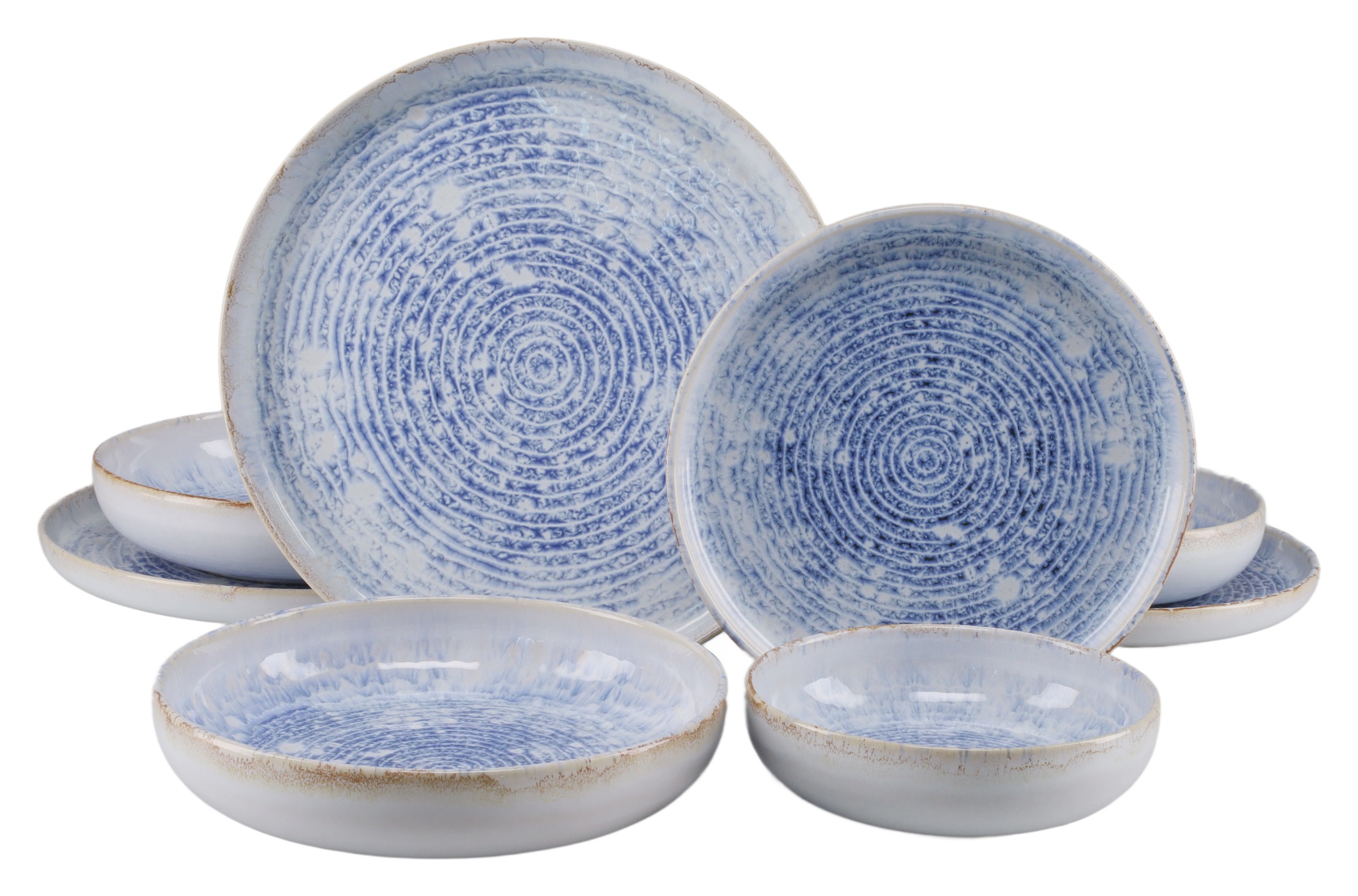 CreaTable Teller-Set "Uno Mykonos glänzend, Geschirr-Set, 8-tlg." Modernes Spiraldekor, Reaktivglasur
