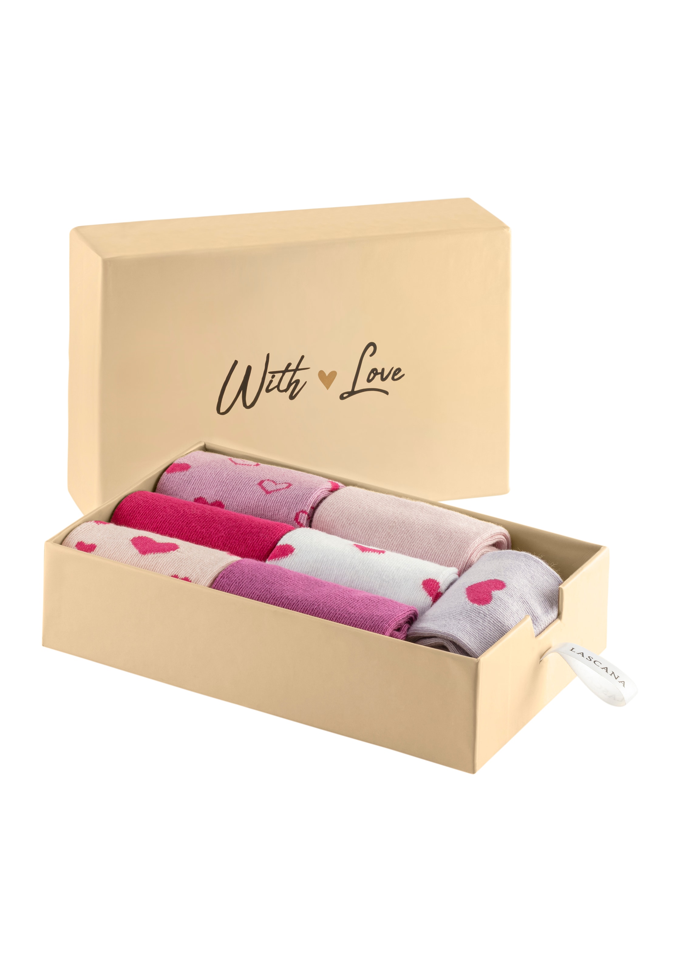 LASCANA Basicsocken, (Box, 7 Paar), in Geschenkbox für den Valentinstag