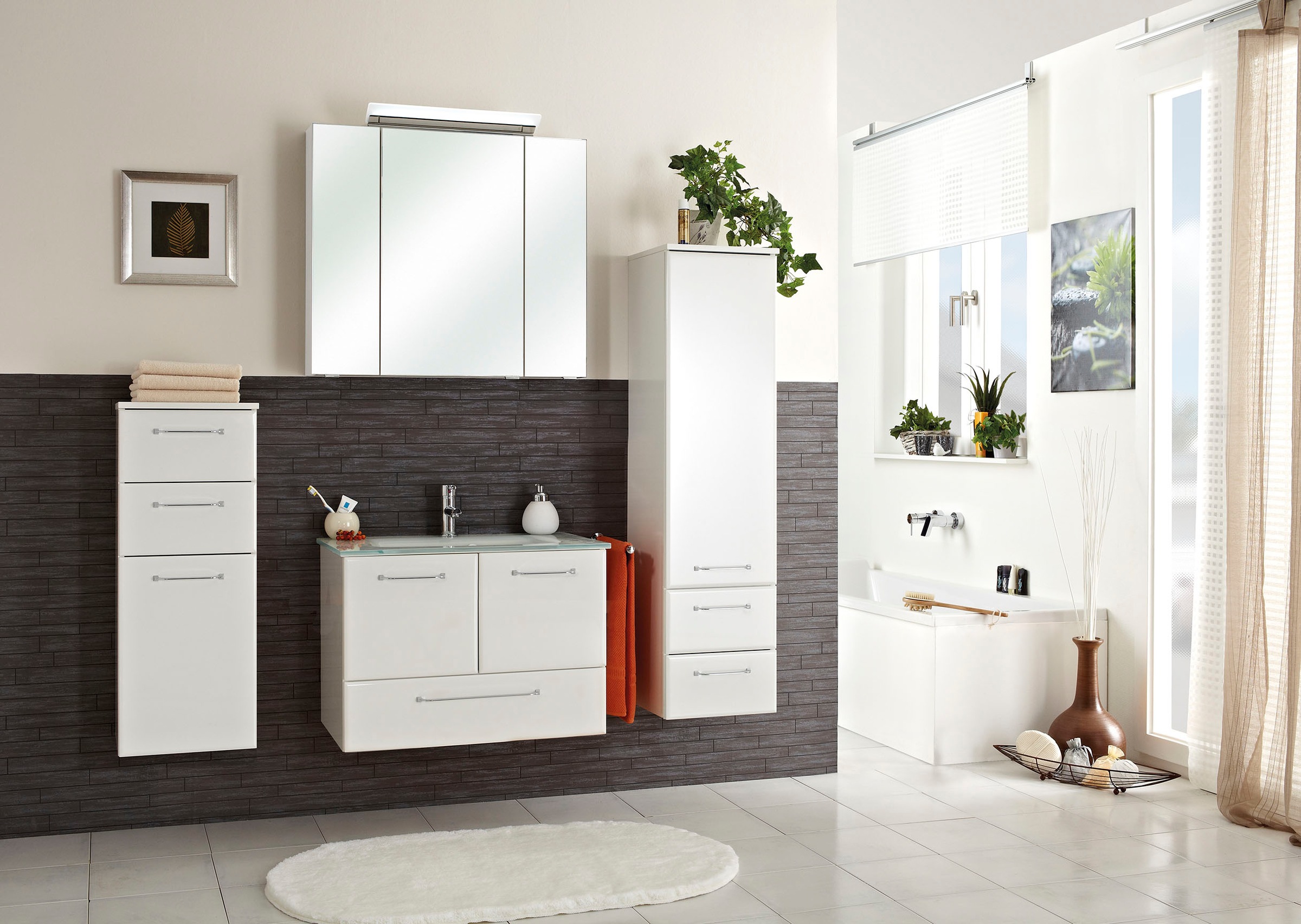 Saphir Midischrank »Quickset Badschrank 35 cm breit, 1 Tür, 2 Schubladen, 2 Einlegeböden«, Badezimmer-Midischrank inkl. Türdämpfer, Griffe in Chrom glänzend
