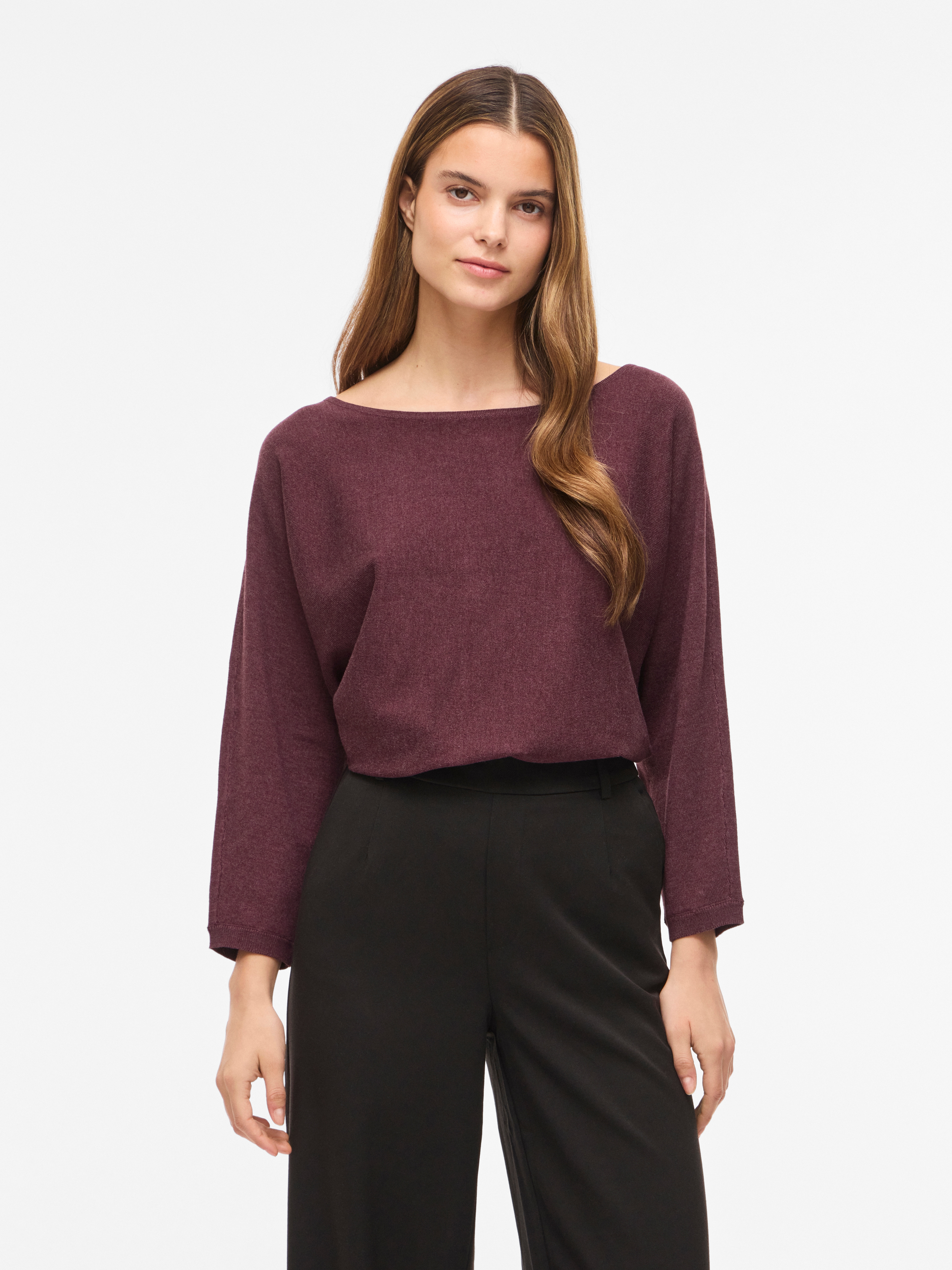 Vila "VIMALU BOATNECK 3/4 SLEEVE KNIT TOP-NOOS" Materialmix, loose fit