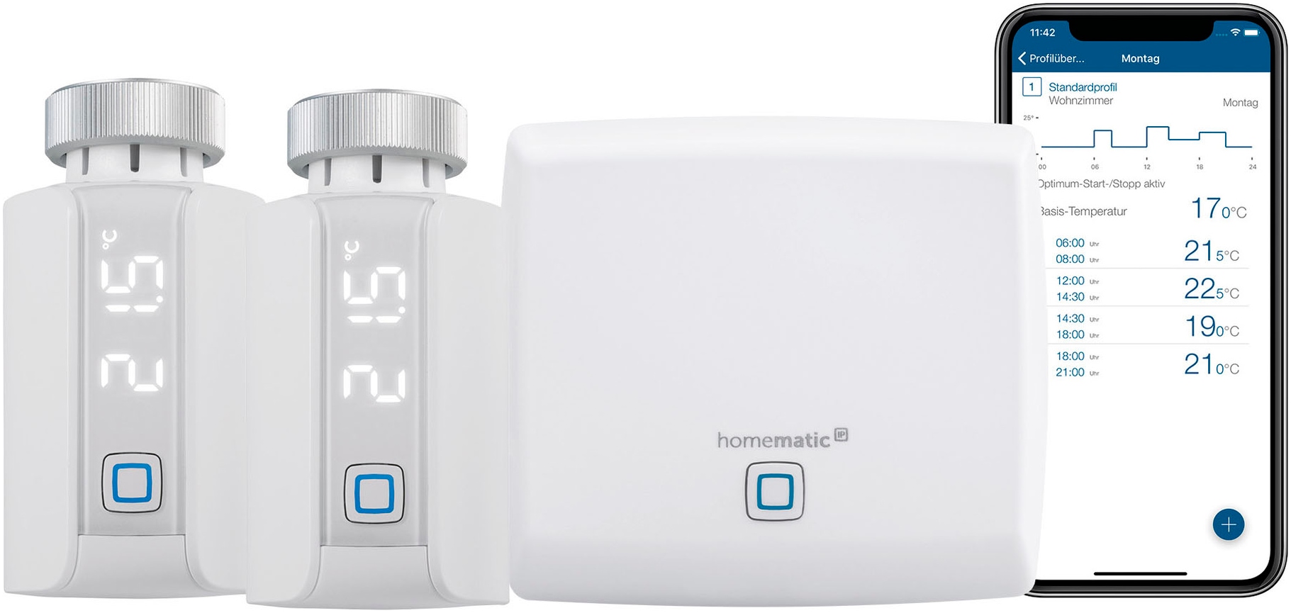 HOMEMATIC IP Heizkörperthermostat "Access Point + 2x Heizkörperthermostat EVO", B:20cm H:10cm T:30cm, weiß, Heizkörperthermostate