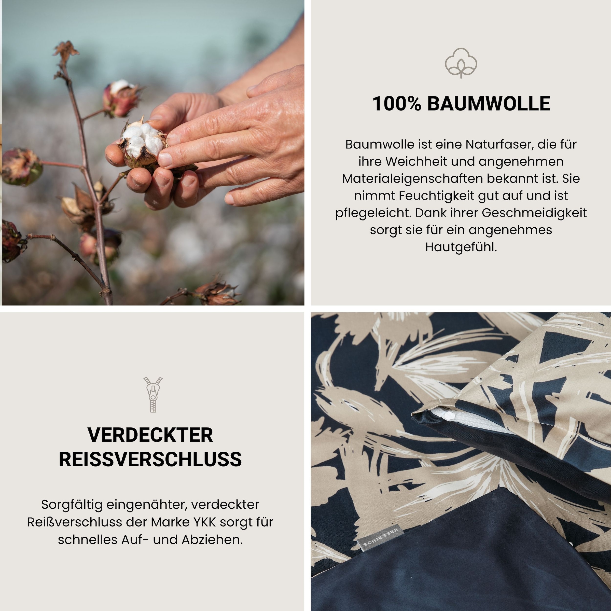 Schiesser Wendebettwäsche »Artistic aus weichem Baumwoll-Satin mit floralem Muster« 2 Stk. OEKO-TEX® MADE IN GREEN