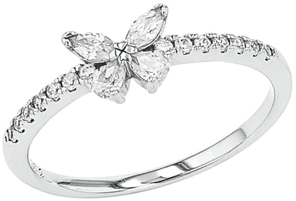 AMOR Damen Fingerring "Schmetterling", 52, Silber 925 (Sterlingsilber), 1,3mm, silber, Silber 925 (Sterlingsilber), Fingerringe, mit Zirkonia (synth.)