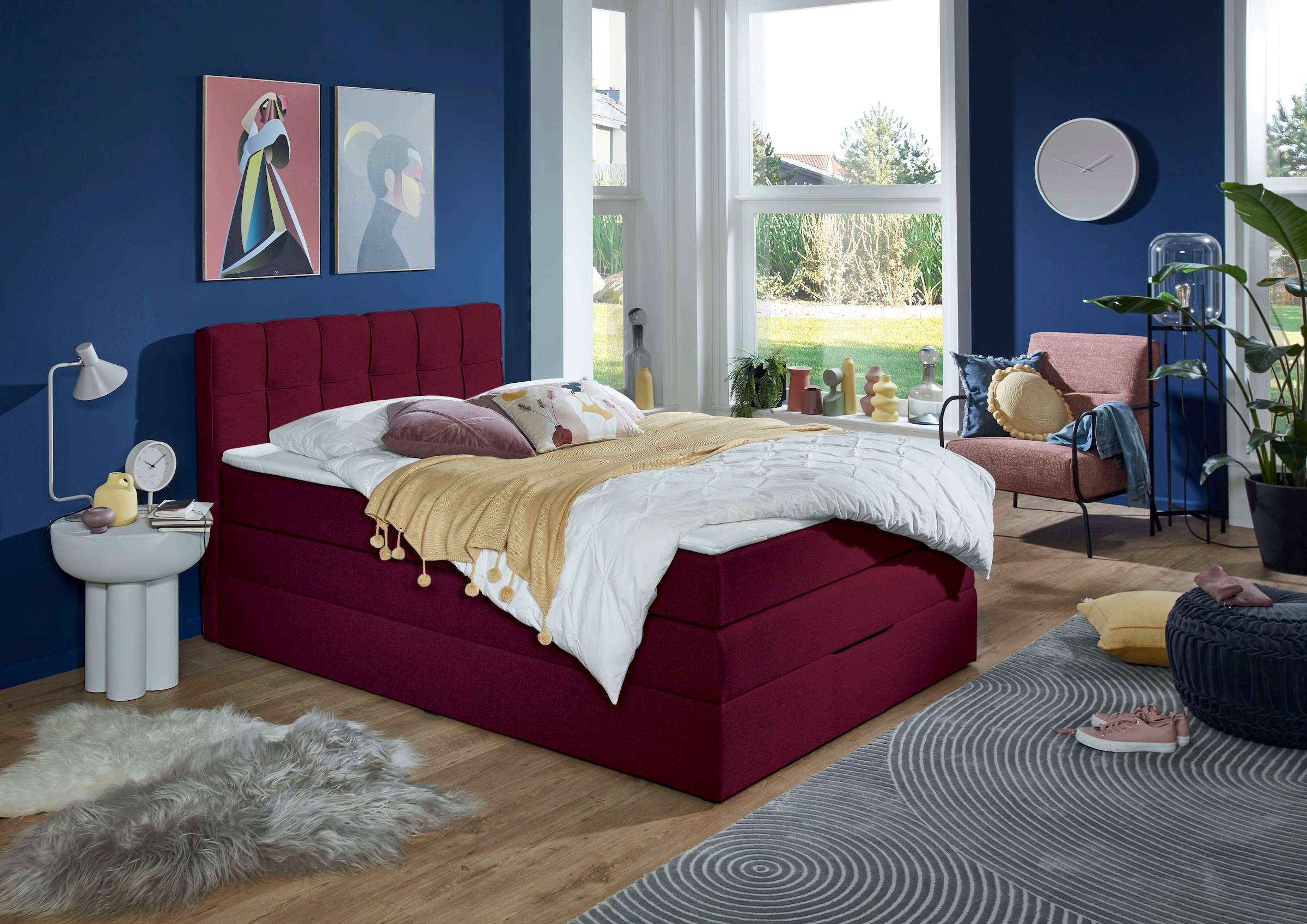 Boxspringbett HOME AFFAIRE "Fornoli", rot, B:140cm L:210cm, Komplettbetten, Boxspringbett, inkl. Topper und Bettkasten, H3 in zwei Matratzenarten
