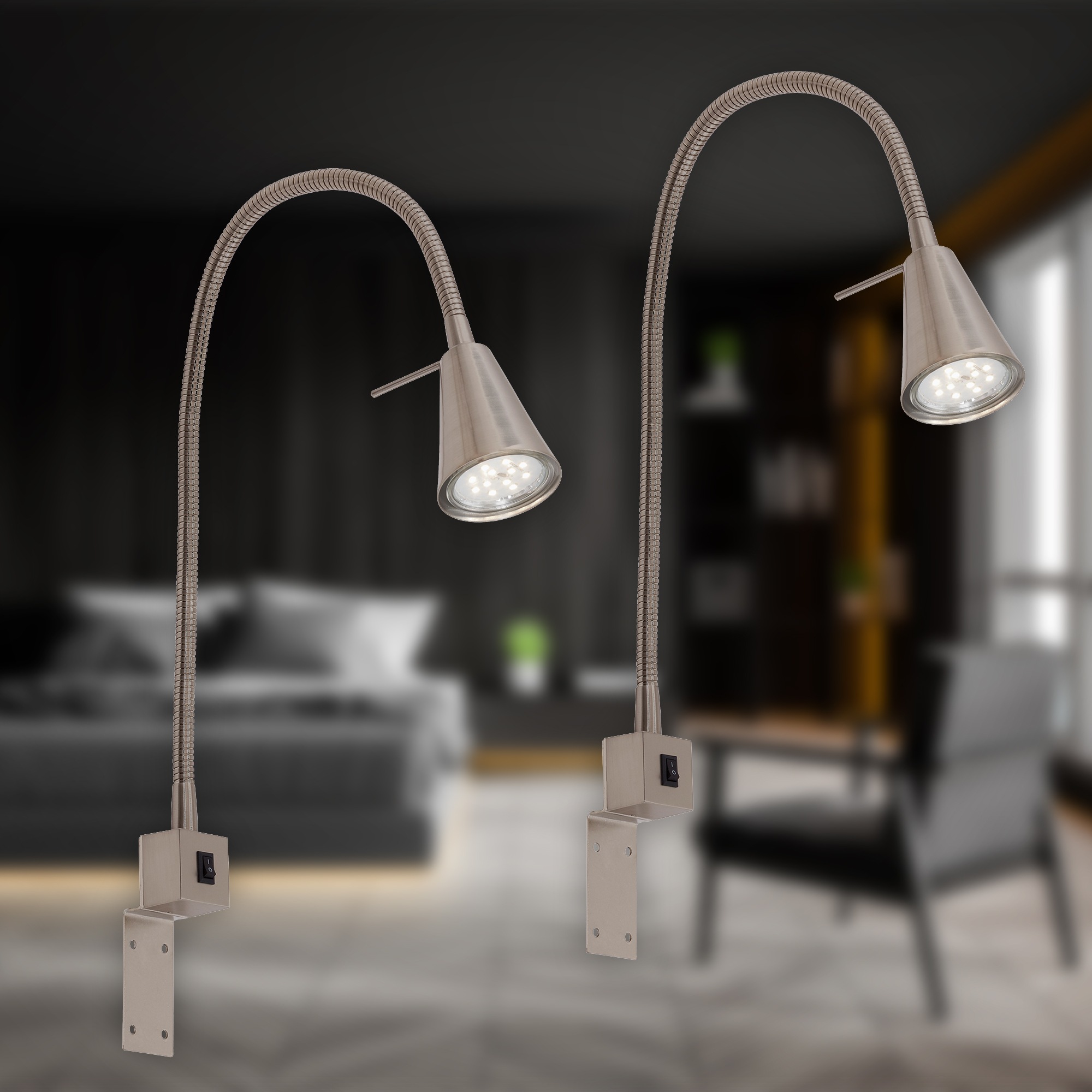 Briloner Leuchten LED Wandleuchte »2er Set LED Bettleuchte Schlafzimmer Wohnzimmer Matt-Nickel«, 2er Set LED Bettleuchte Schlafzimmer Wohnzimmer Matt-Nickel